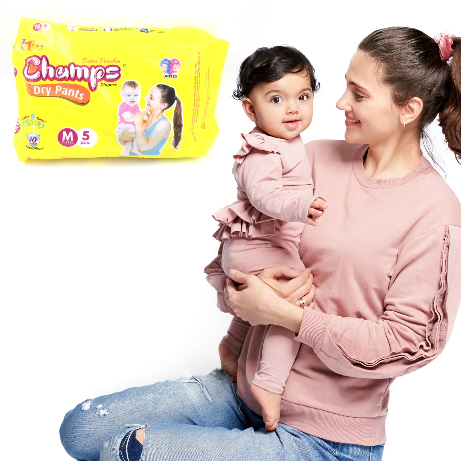 Medium Champs Dry Pants Style Diaper- Medium (5 Pcs) Best For Travel  Absorption Champs Baby Diapers Champs Soft And Dry Baby Diaper Pants (M 5 Pcs )