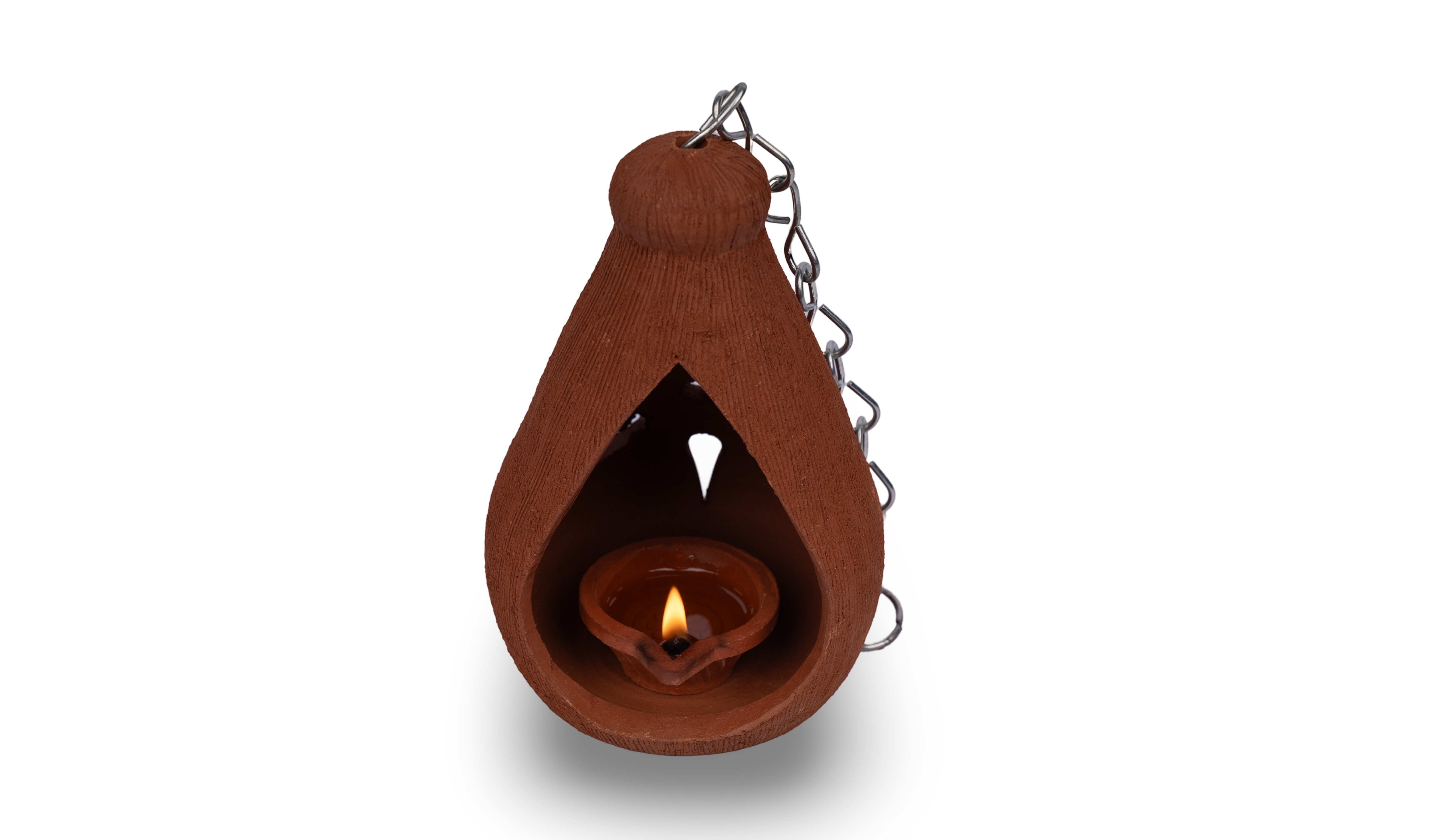 Terracotta  Coconut Shape Oil Lamp | Hanging lamp with Chain |Clay lamp for Pooja |Inspired Decorative Light |(Pack of 1)