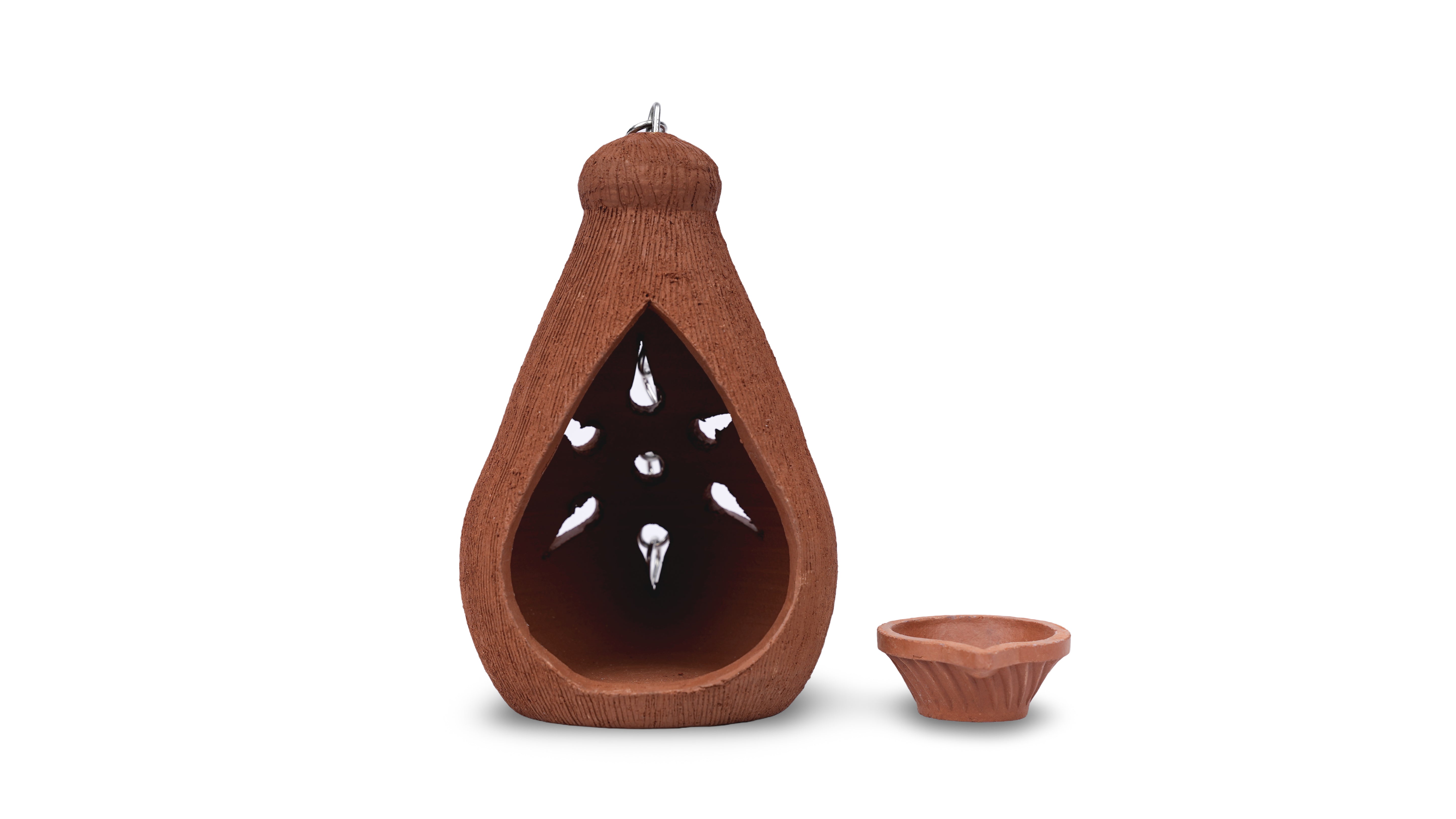 Terracotta  Coconut Shape Oil Lamp | Hanging lamp with Chain |Clay lamp for Pooja |Inspired Decorative Light |(Pack of 1)