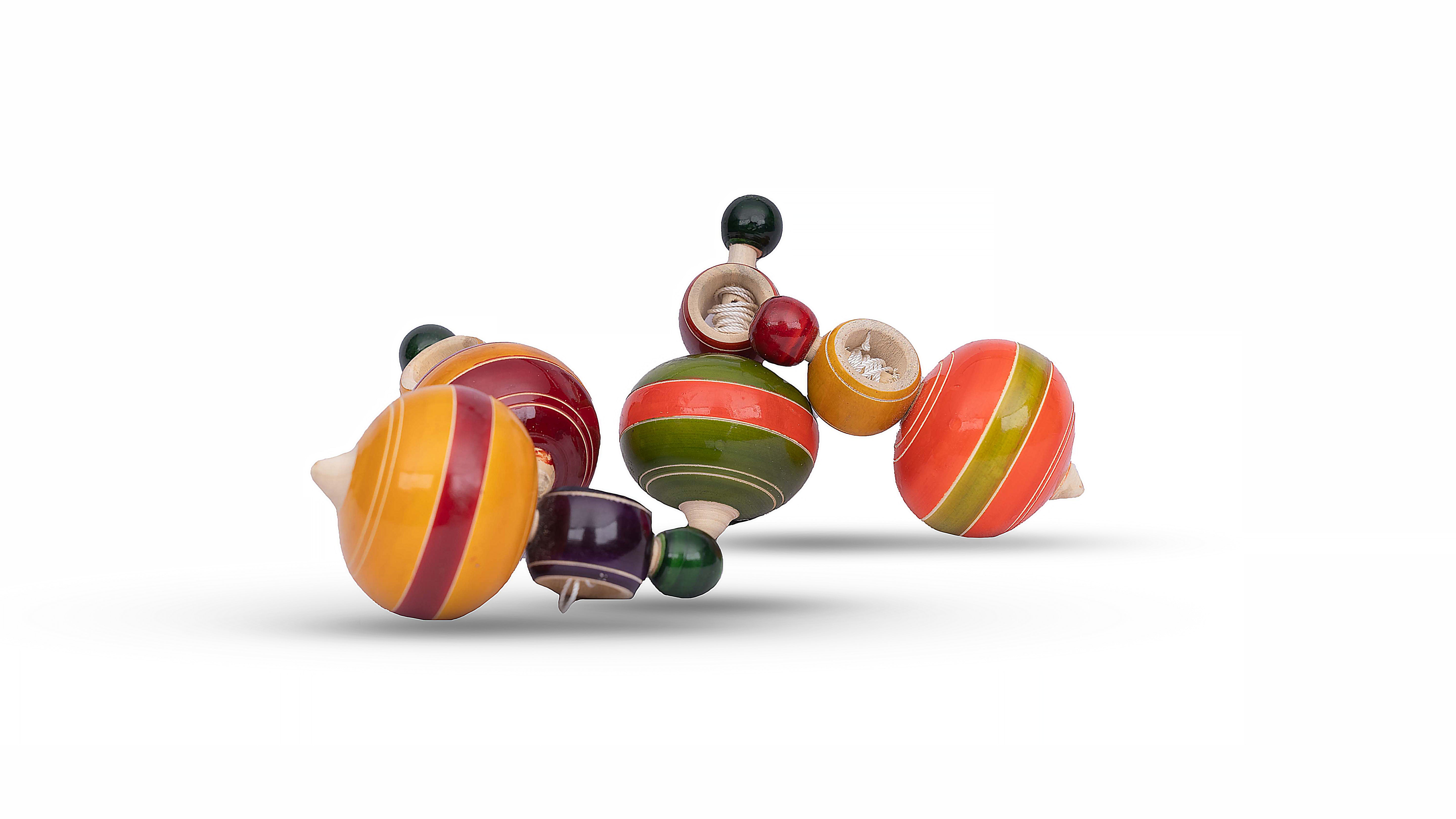 Wooden Lattu | Wooden Spinning Tops Toys |  Multicolor | Pambaram