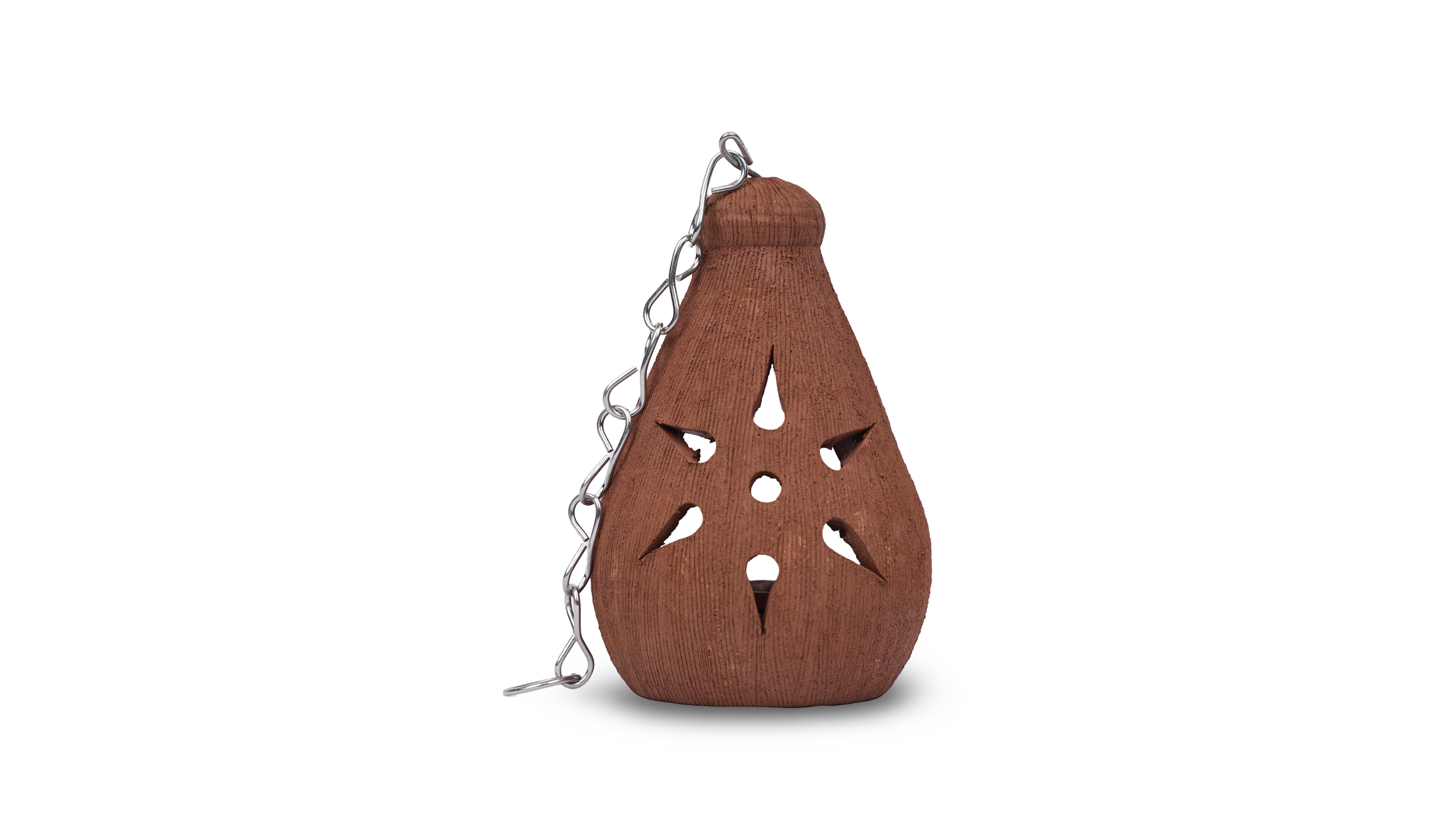 Terracotta  Coconut Shape Oil Lamp | Hanging lamp with Chain |Clay lamp for Pooja |Inspired Decorative Light |(Pack of 1)