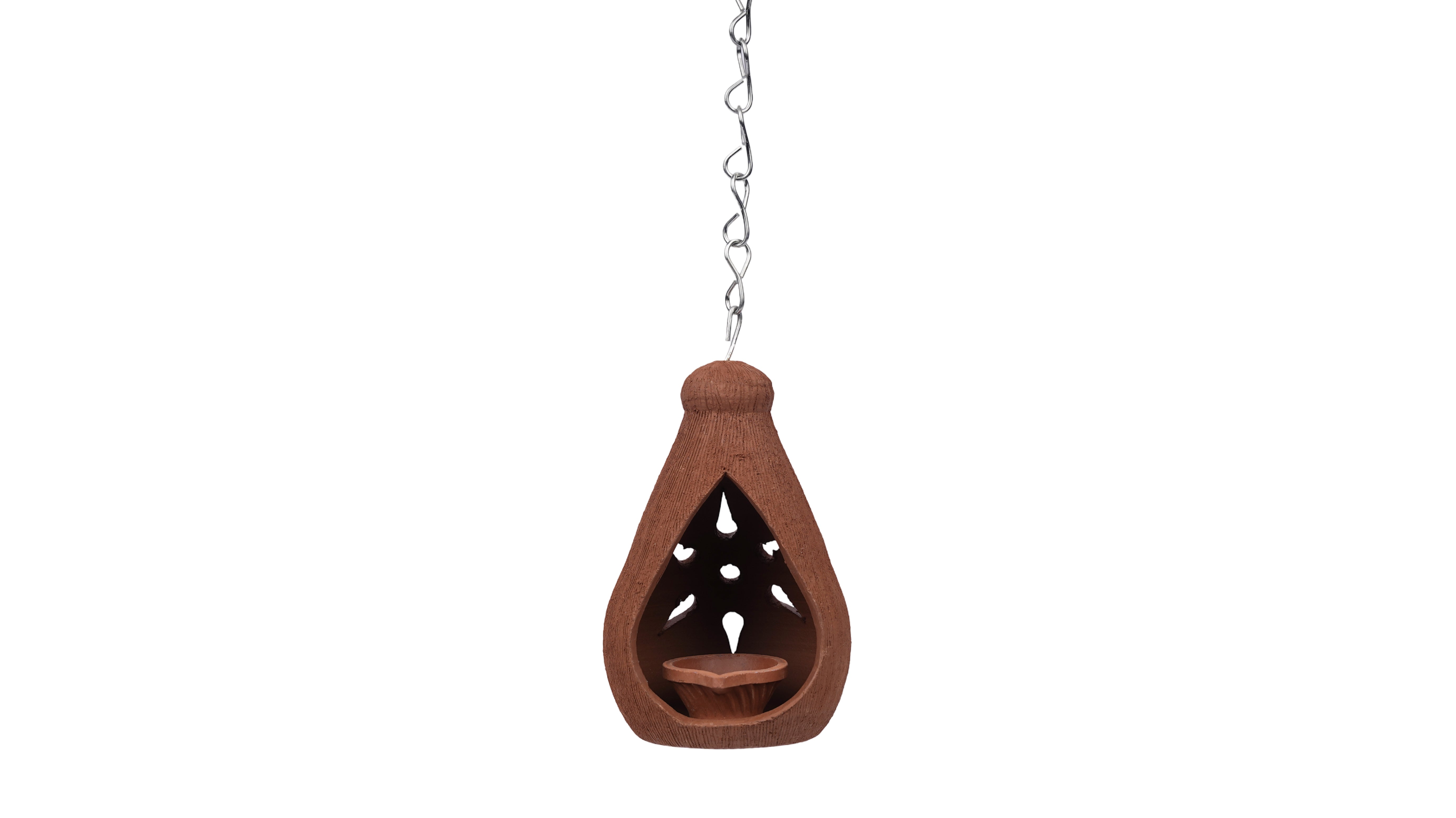 Terracotta  Coconut Shape Oil Lamp | Hanging lamp with Chain |Clay lamp for Pooja |Inspired Decorative Light |(Pack of 1)