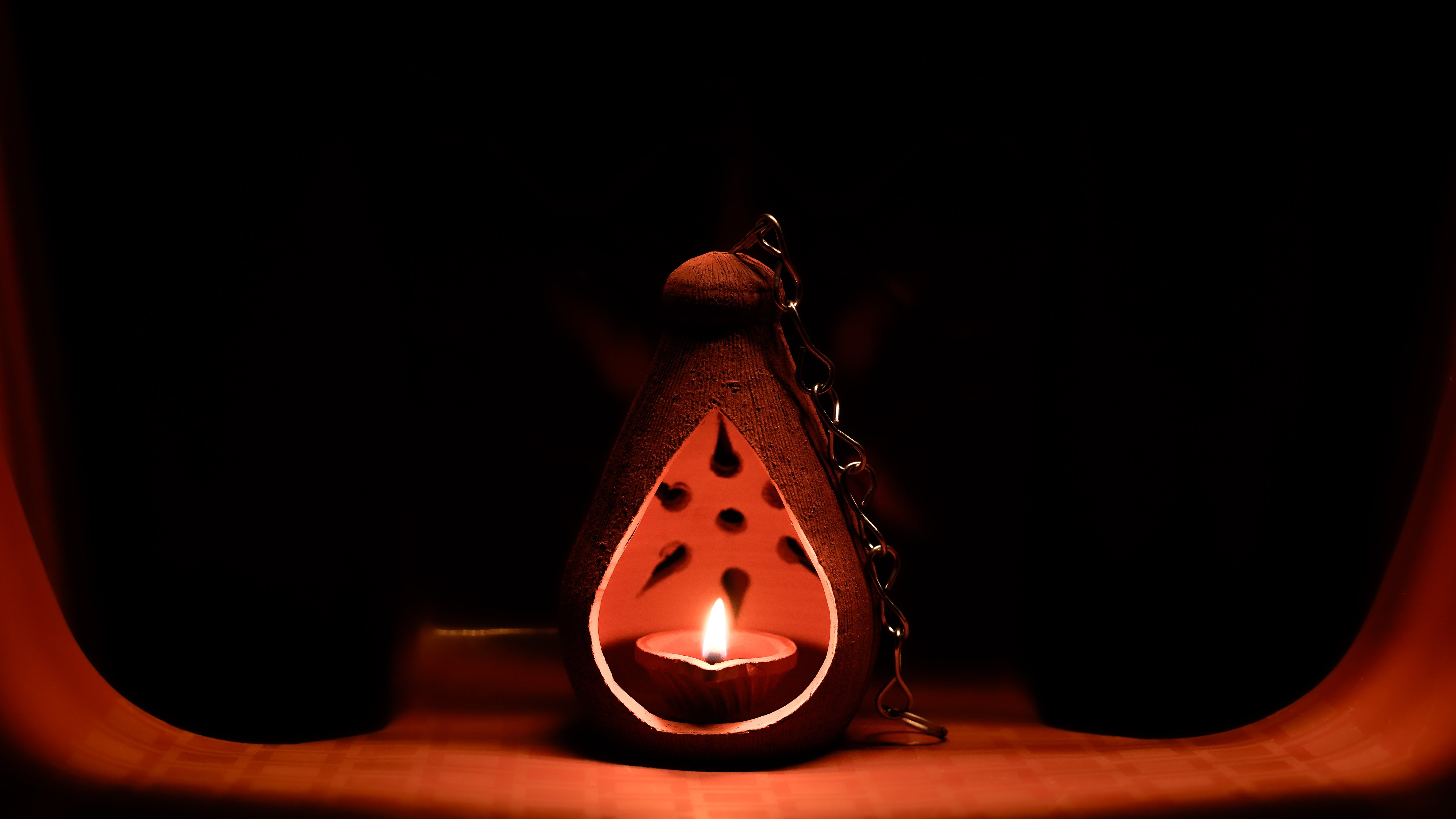 Terracotta  Coconut Shape Oil Lamp | Hanging lamp with Chain |Clay lamp for Pooja |Inspired Decorative Light |(Pack of 1)