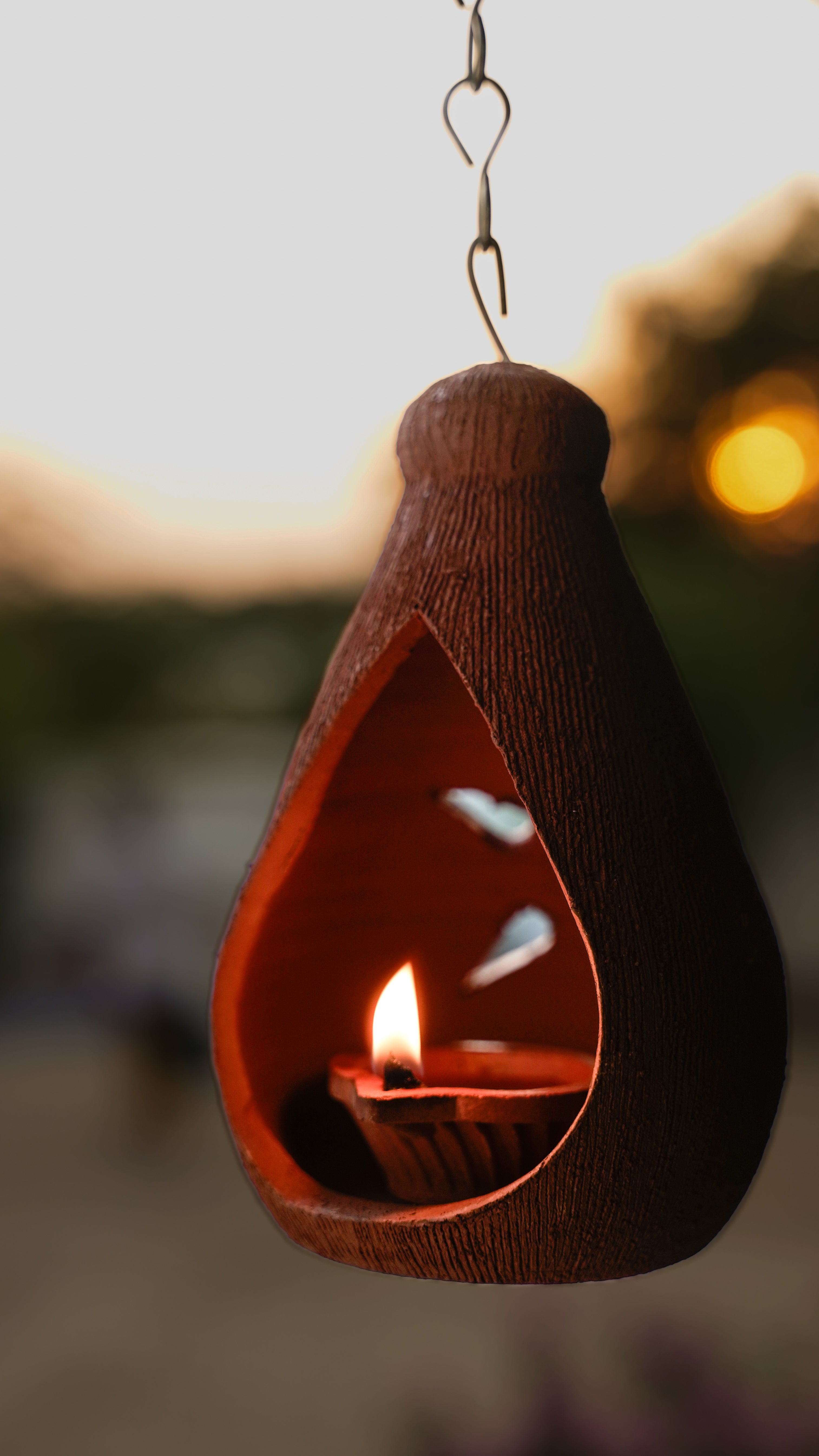 Terracotta  Coconut Shape Oil Lamp | Hanging lamp with Chain |Clay lamp for Pooja |Inspired Decorative Light |(Pack of 1)