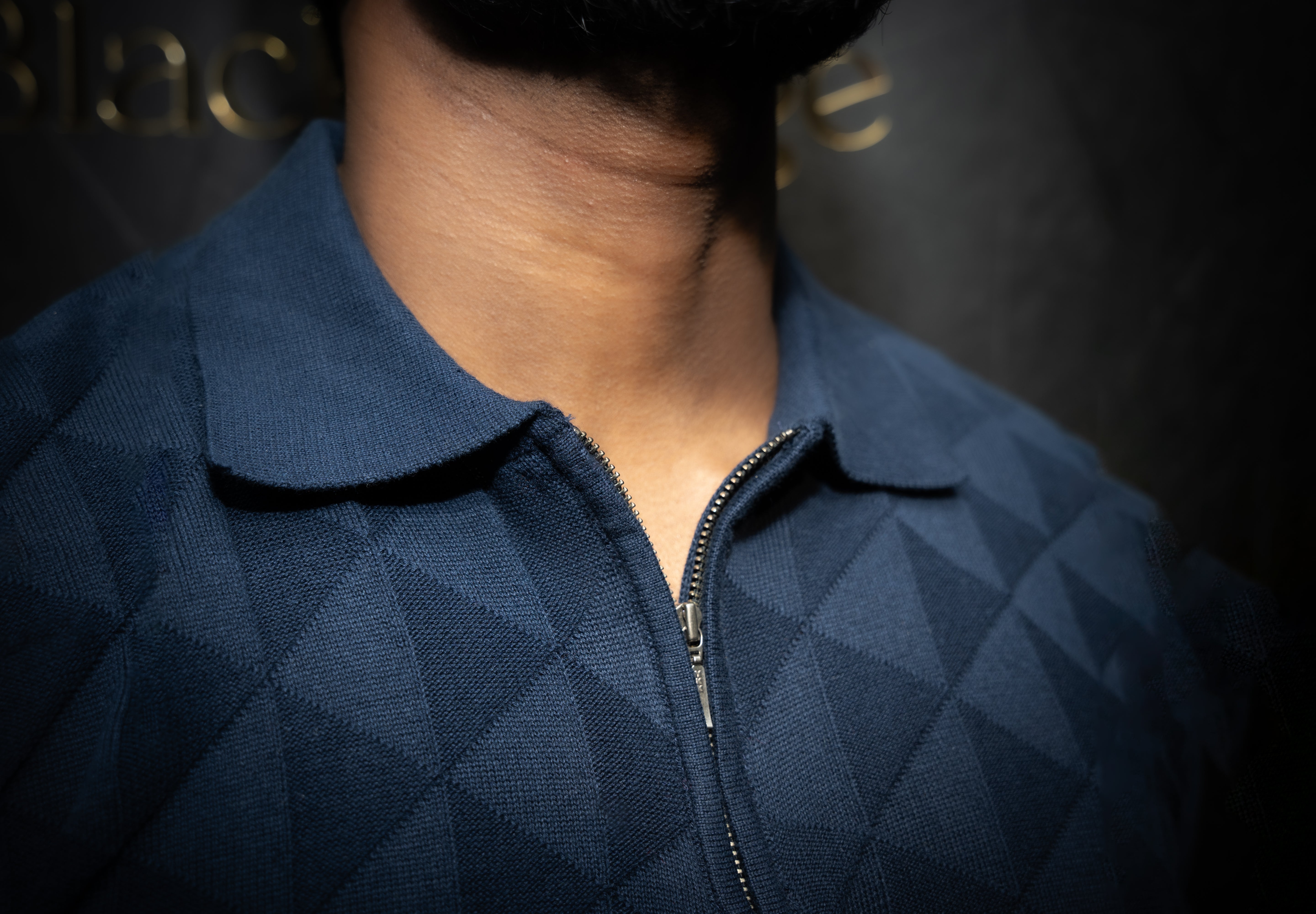Premium Textured Polo T shirt with Zip | Pure cotton | Half sleeve | Navy Blue