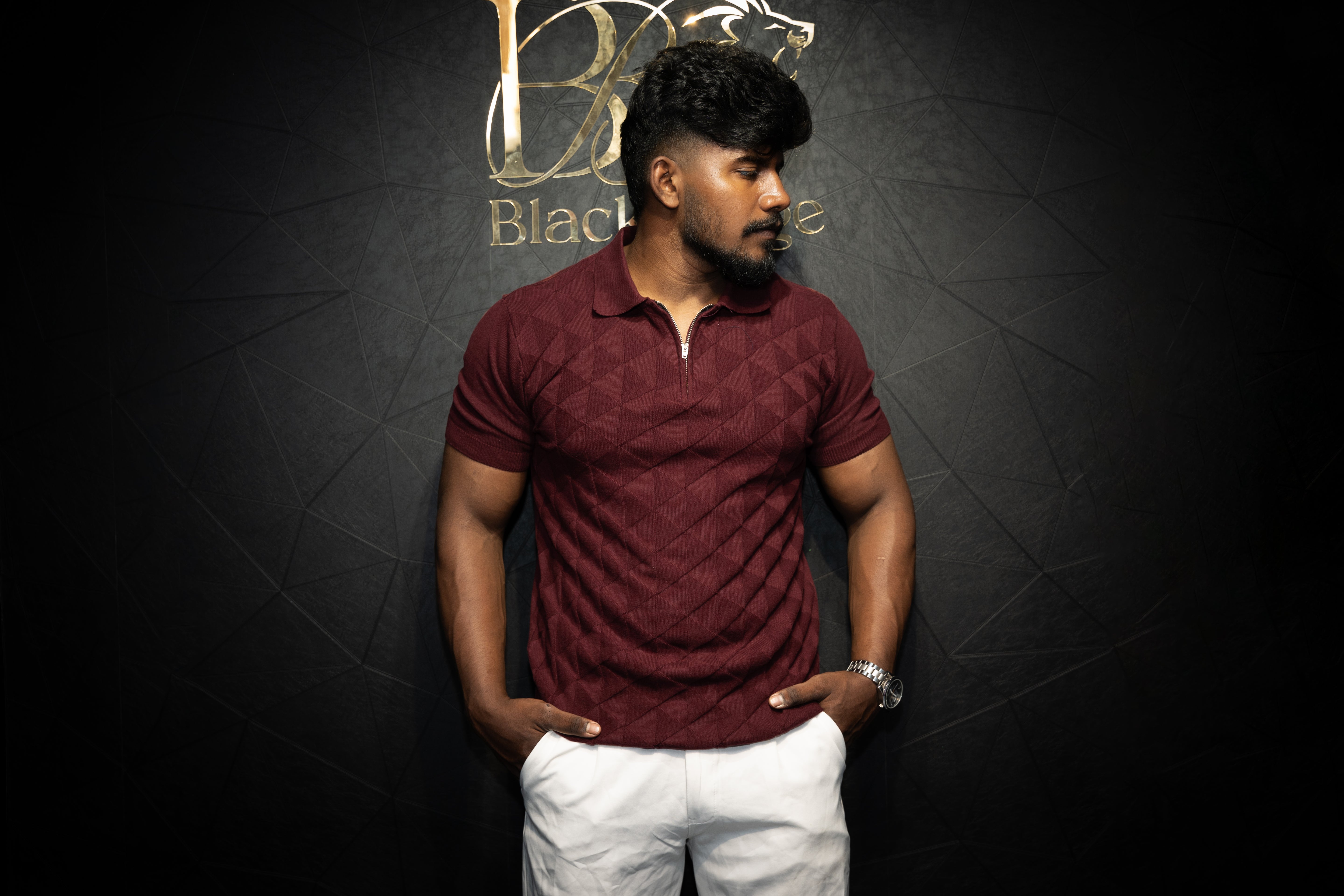 Premium Textured Polo T shirt with Zip | Pure cotton | Half sleeve | Maroon