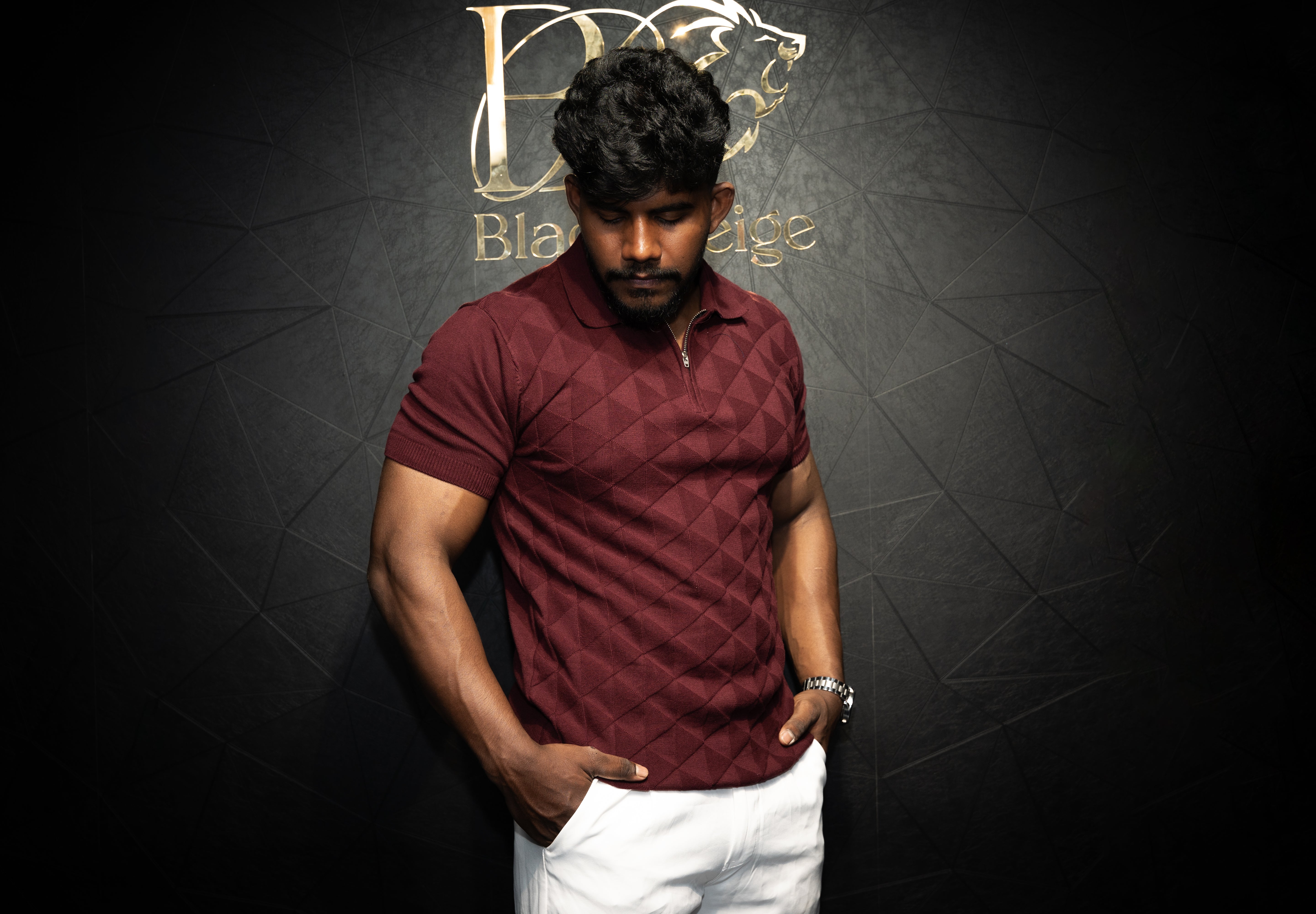 Premium Textured Polo T shirt with Zip | Pure cotton | Half sleeve | Maroon