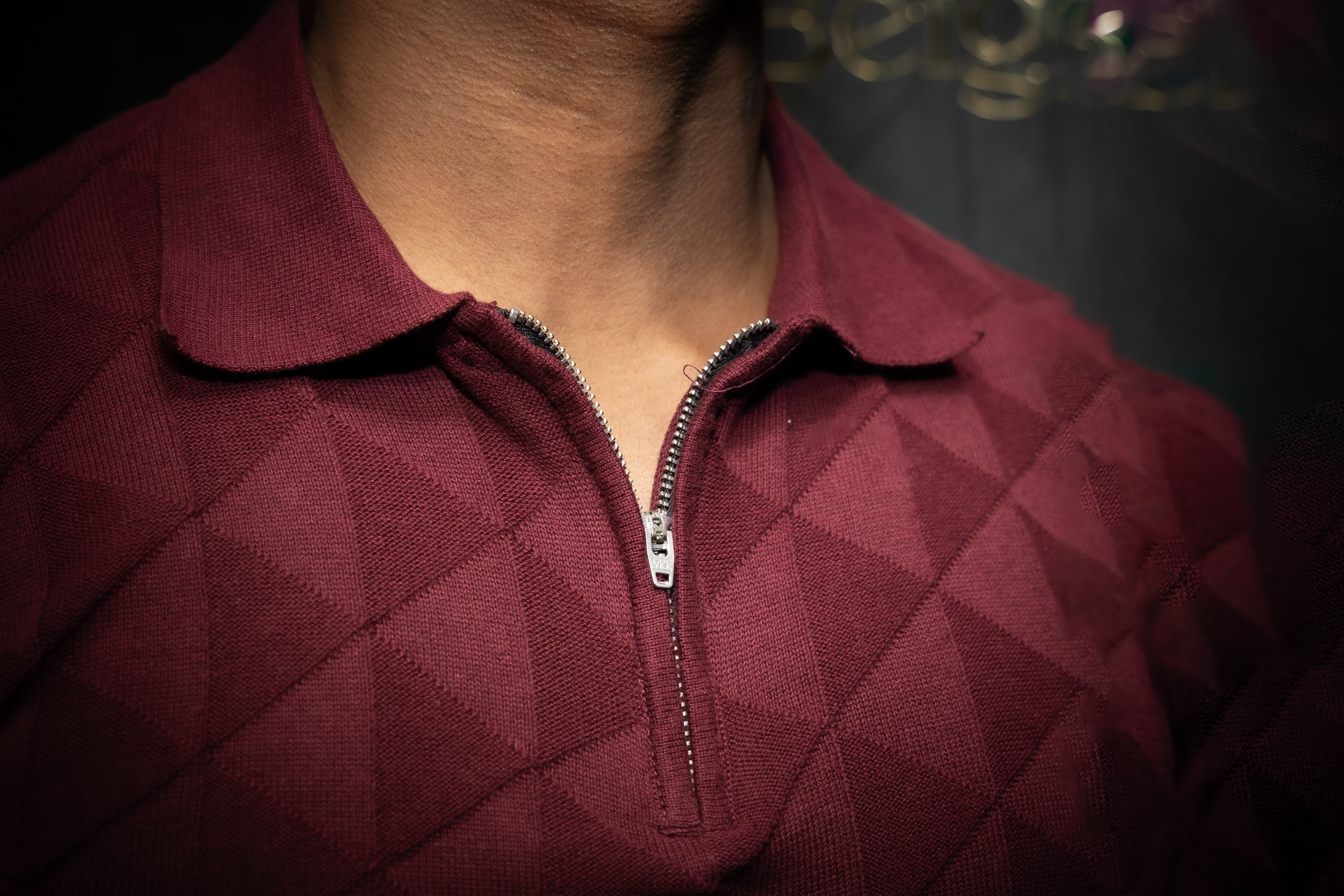 Premium Textured Polo T shirt with Zip | Pure cotton | Half sleeve | Maroon