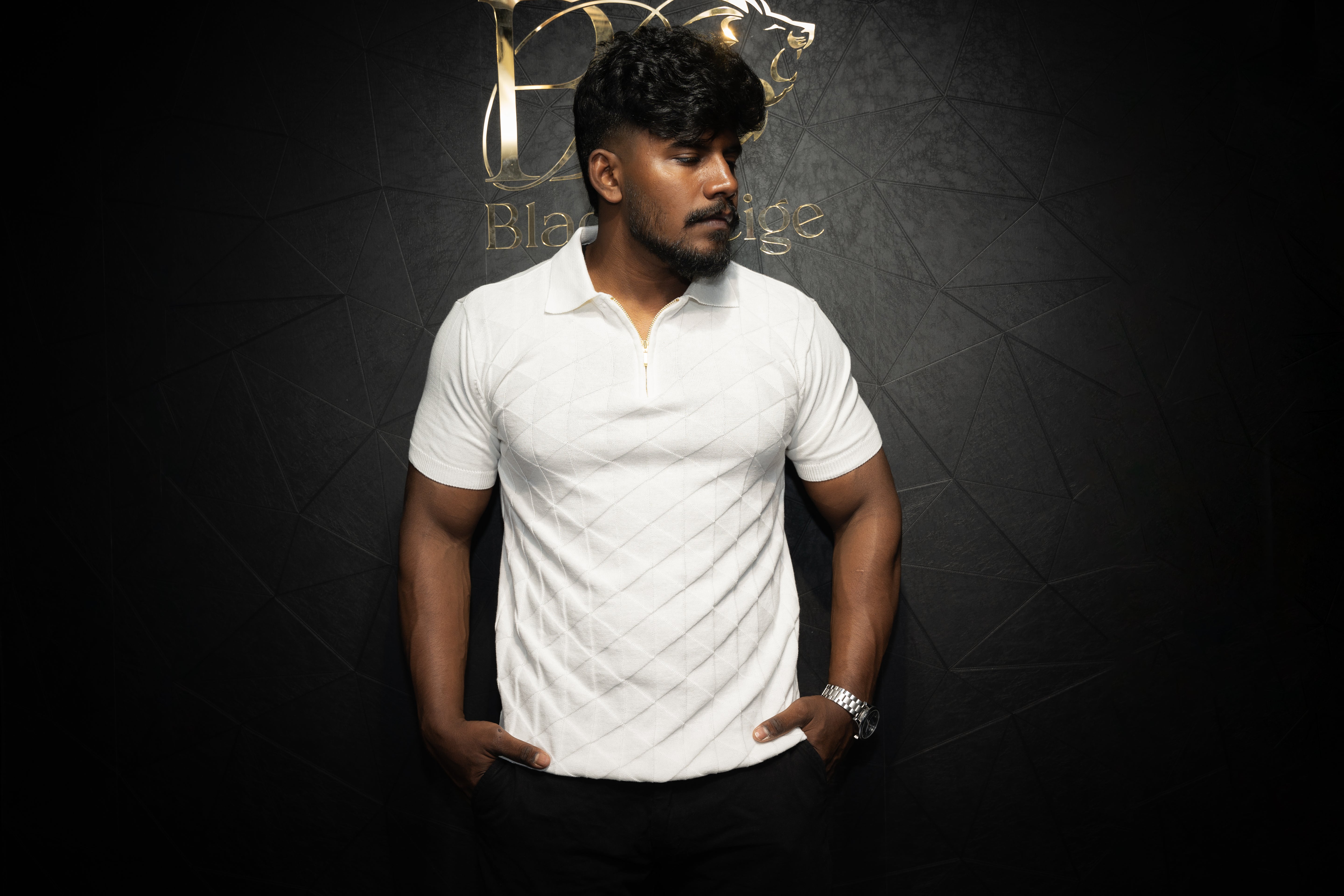 Premium Textured Polo T shirt with Zip | Pure cotton | Half sleeve | White