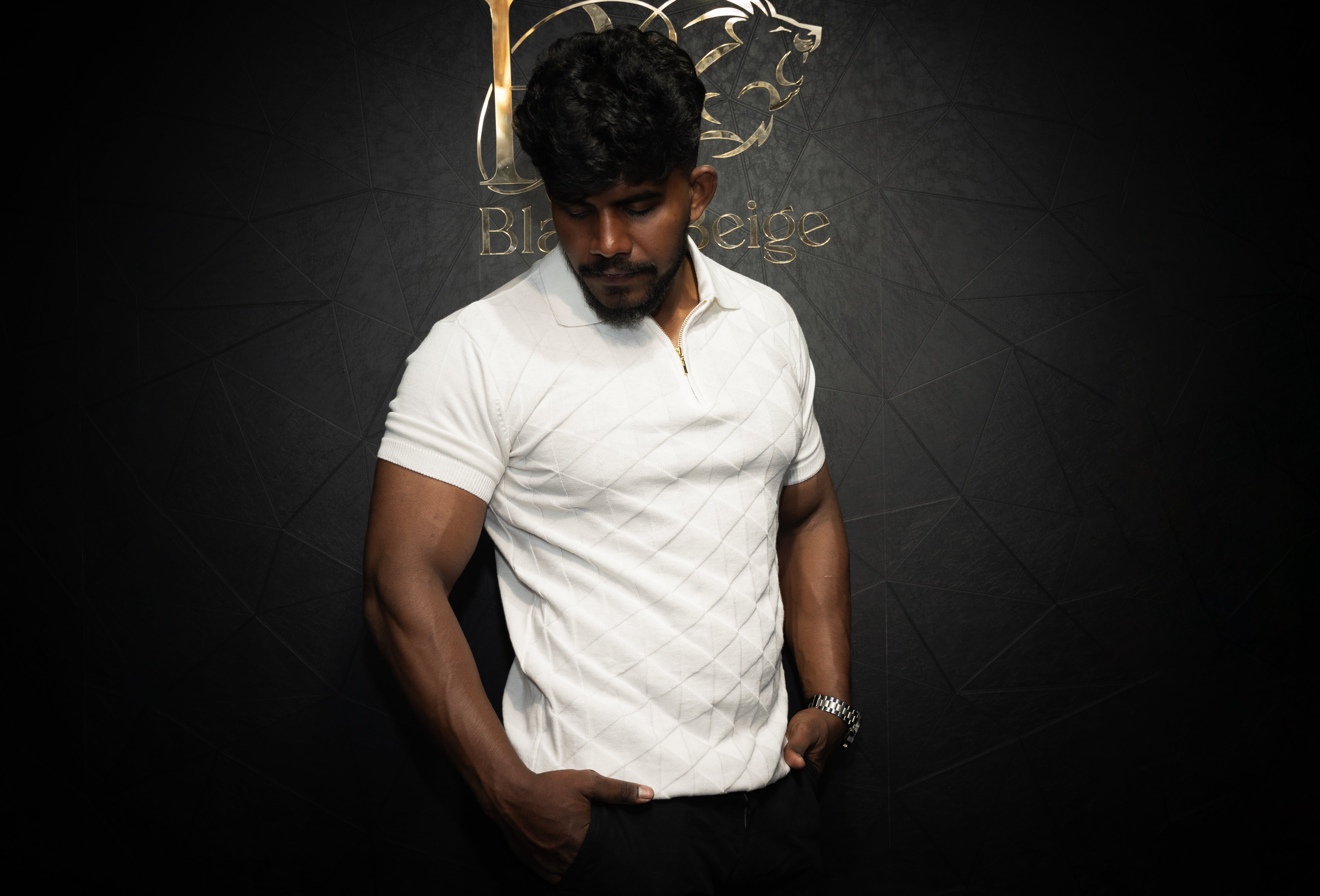 Premium Textured Polo T shirt with Zip | Pure cotton | Half sleeve | White