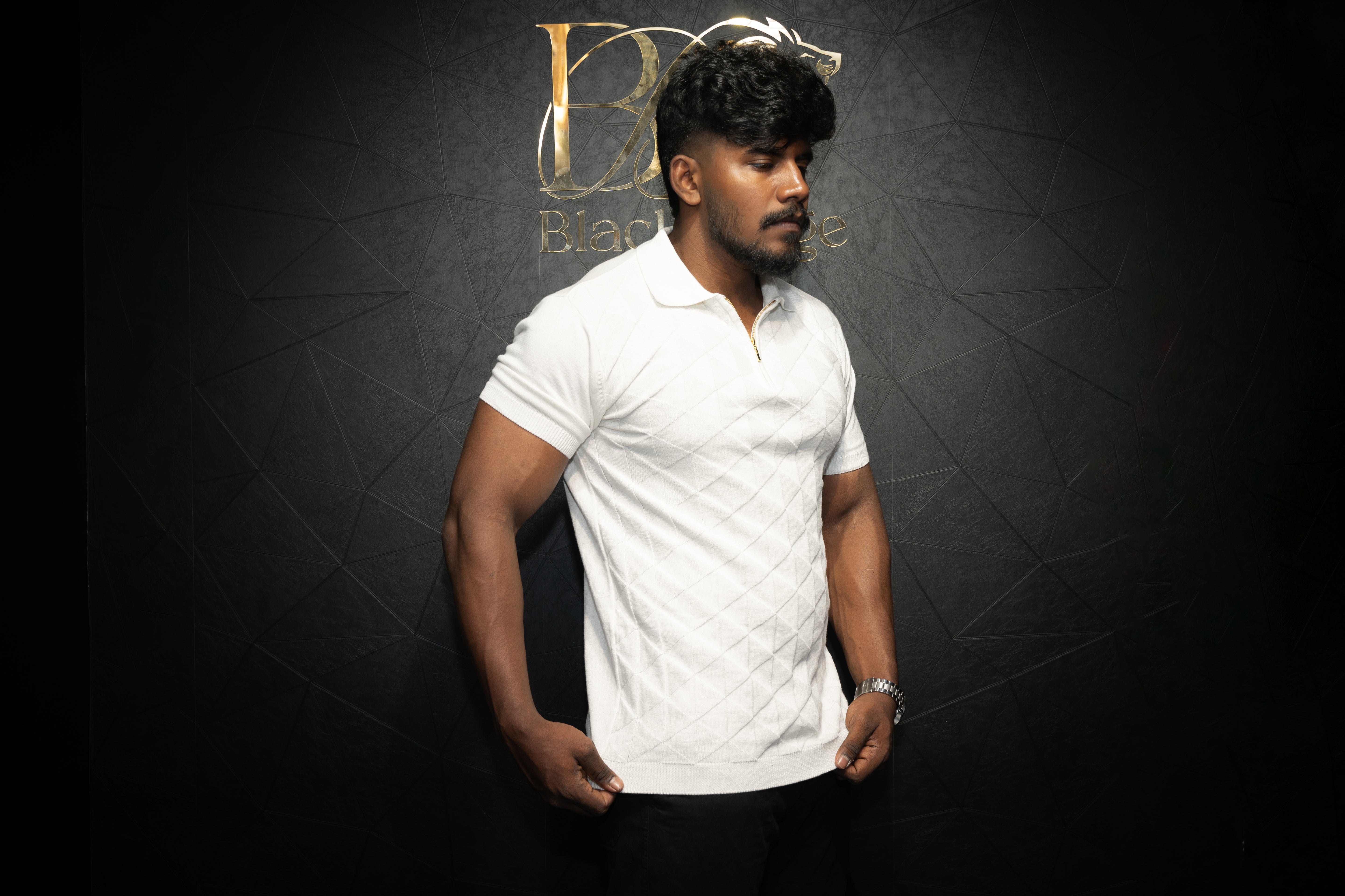 Premium Textured Polo T shirt with Zip | Pure cotton | Half sleeve | White