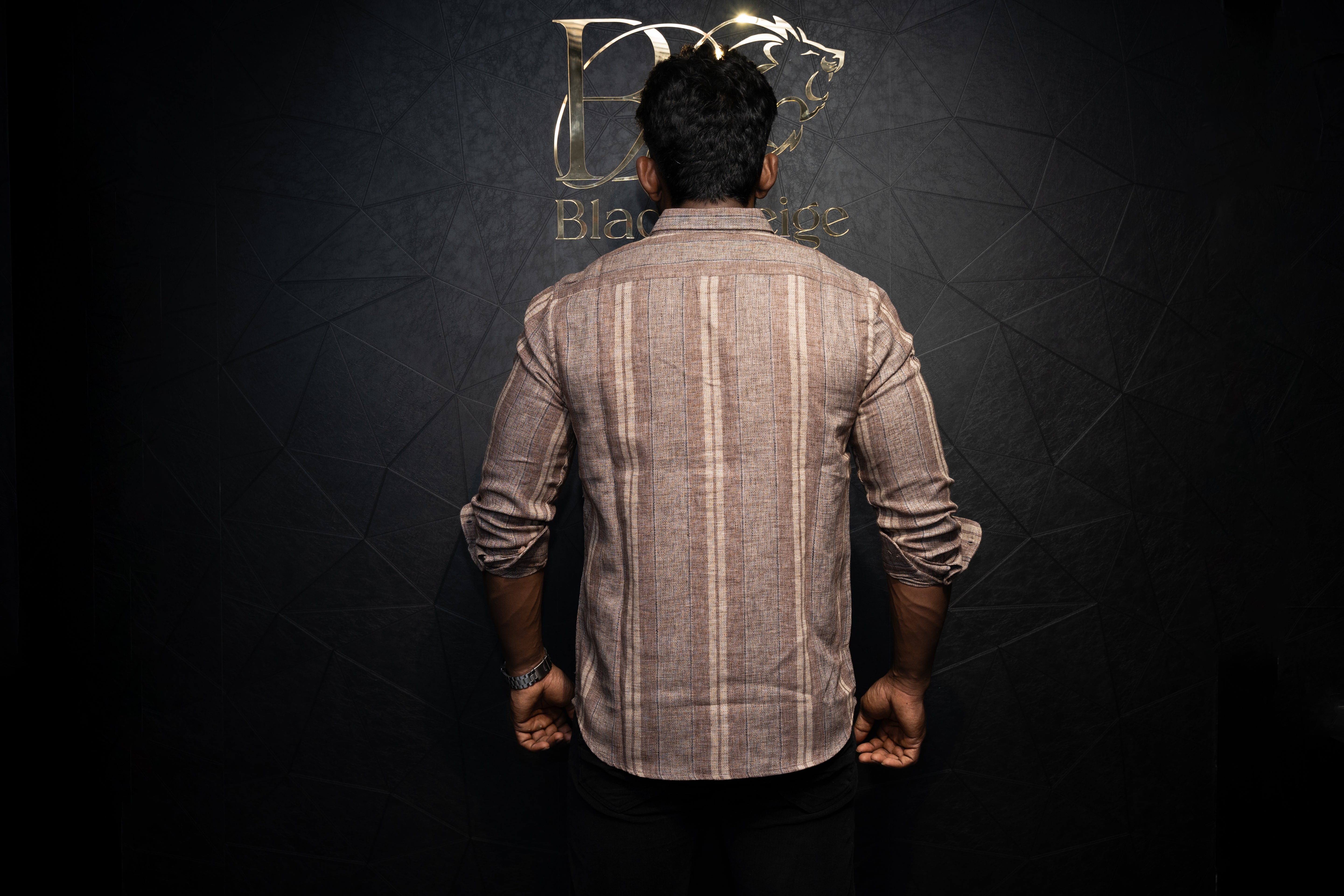 Premium Men's Casual Jute fabric shirt | Strips | Full Sleeve | Brown