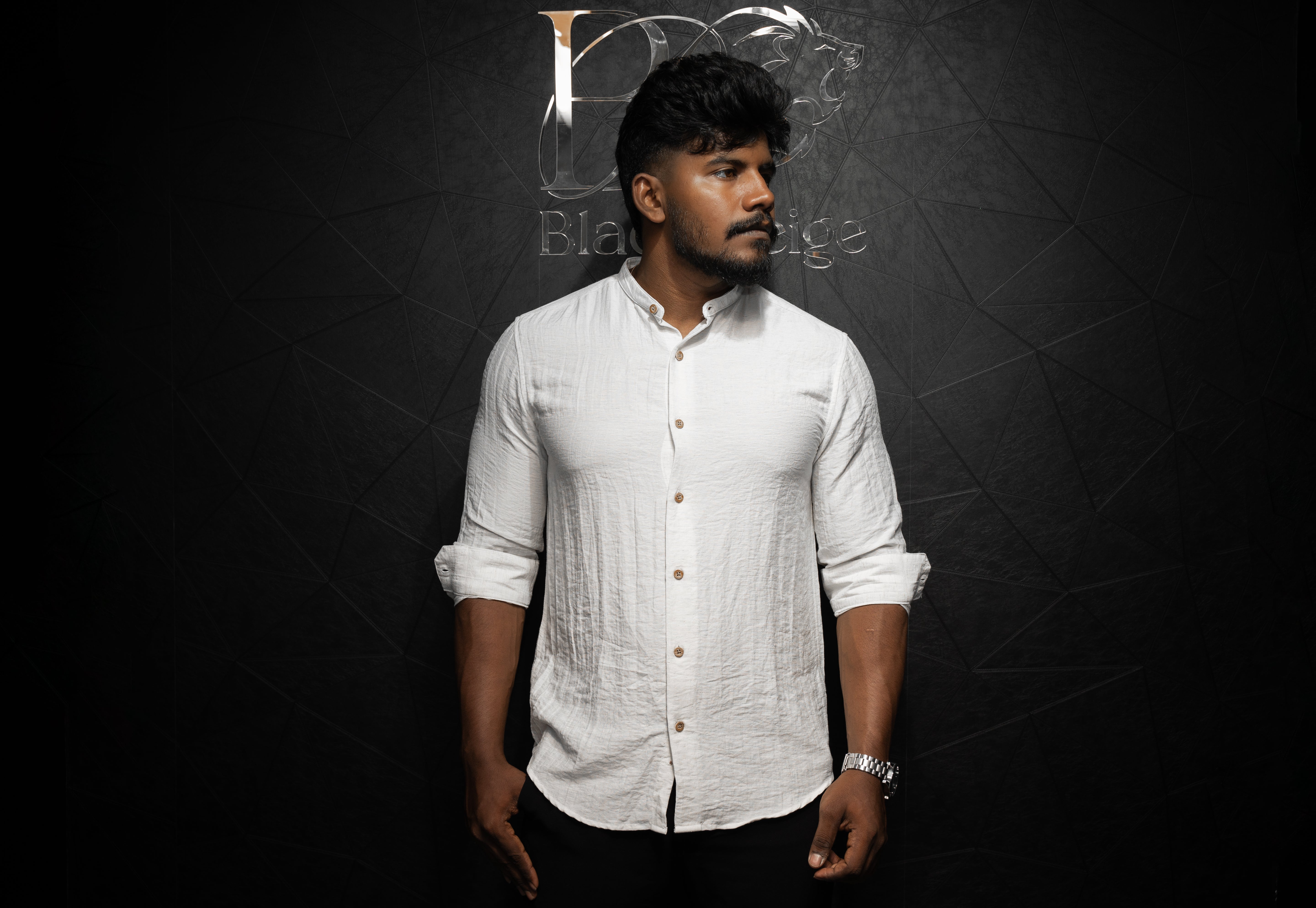 Premium Men's Linen crush casual shirt | Plain | Full Sleeve | Half White| Chinese collar