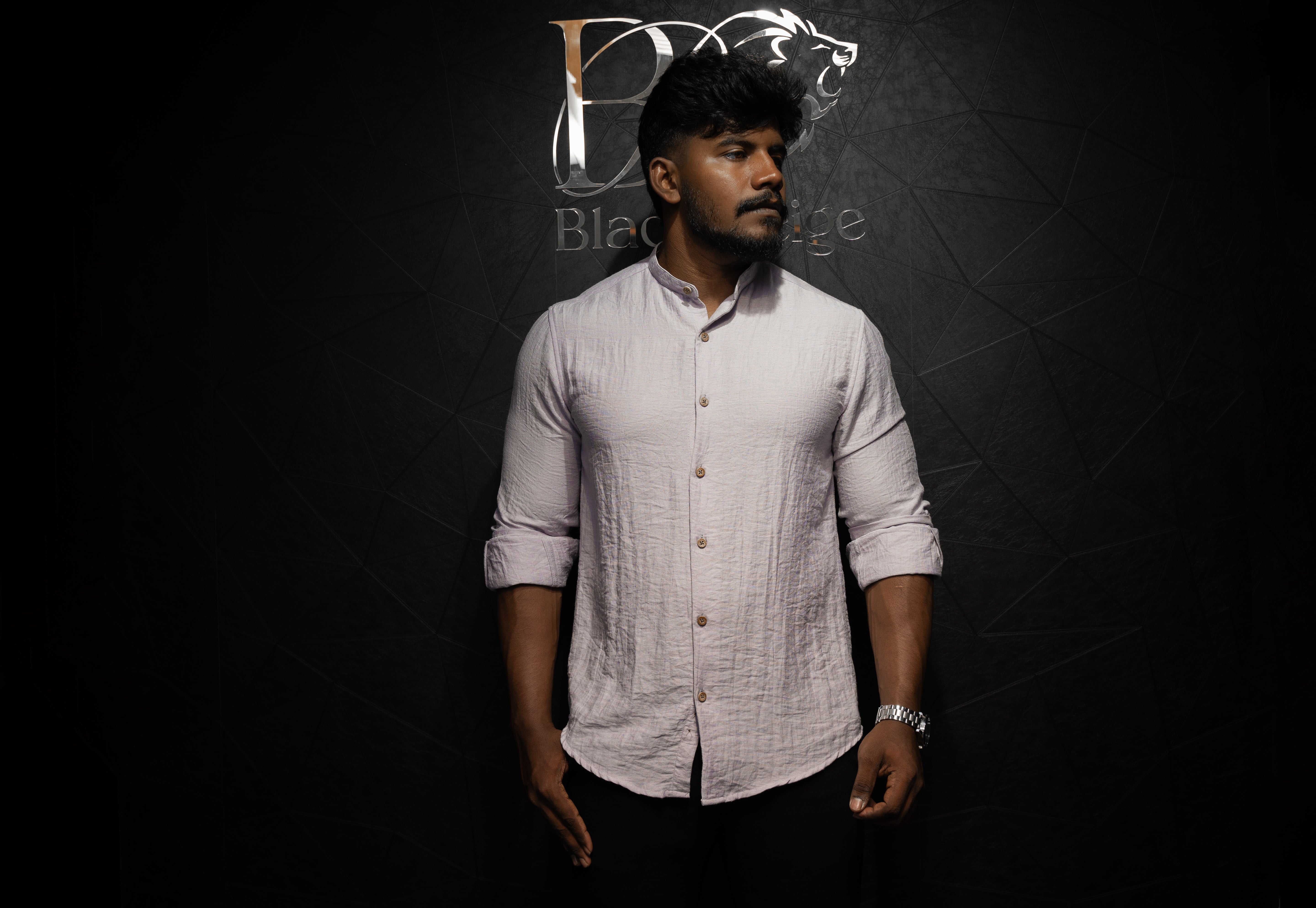 Premium Men's Linen crush casual shirt | Plain | Full Sleeve | Lavender | Chinese collar