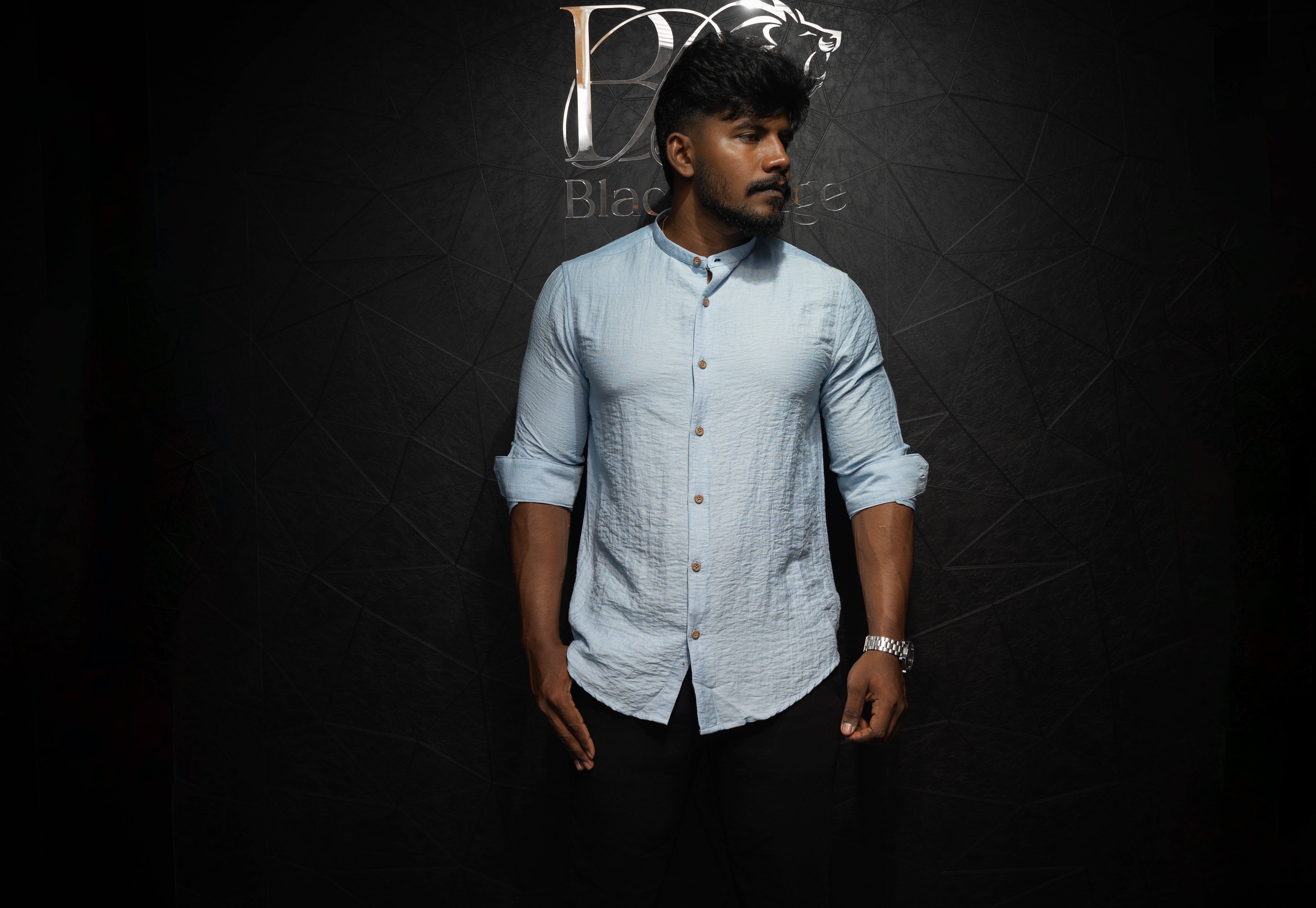 Premium Men's Linen crush casual shirt | Plain | Full Sleeve | Chinese collar |Sky Blue