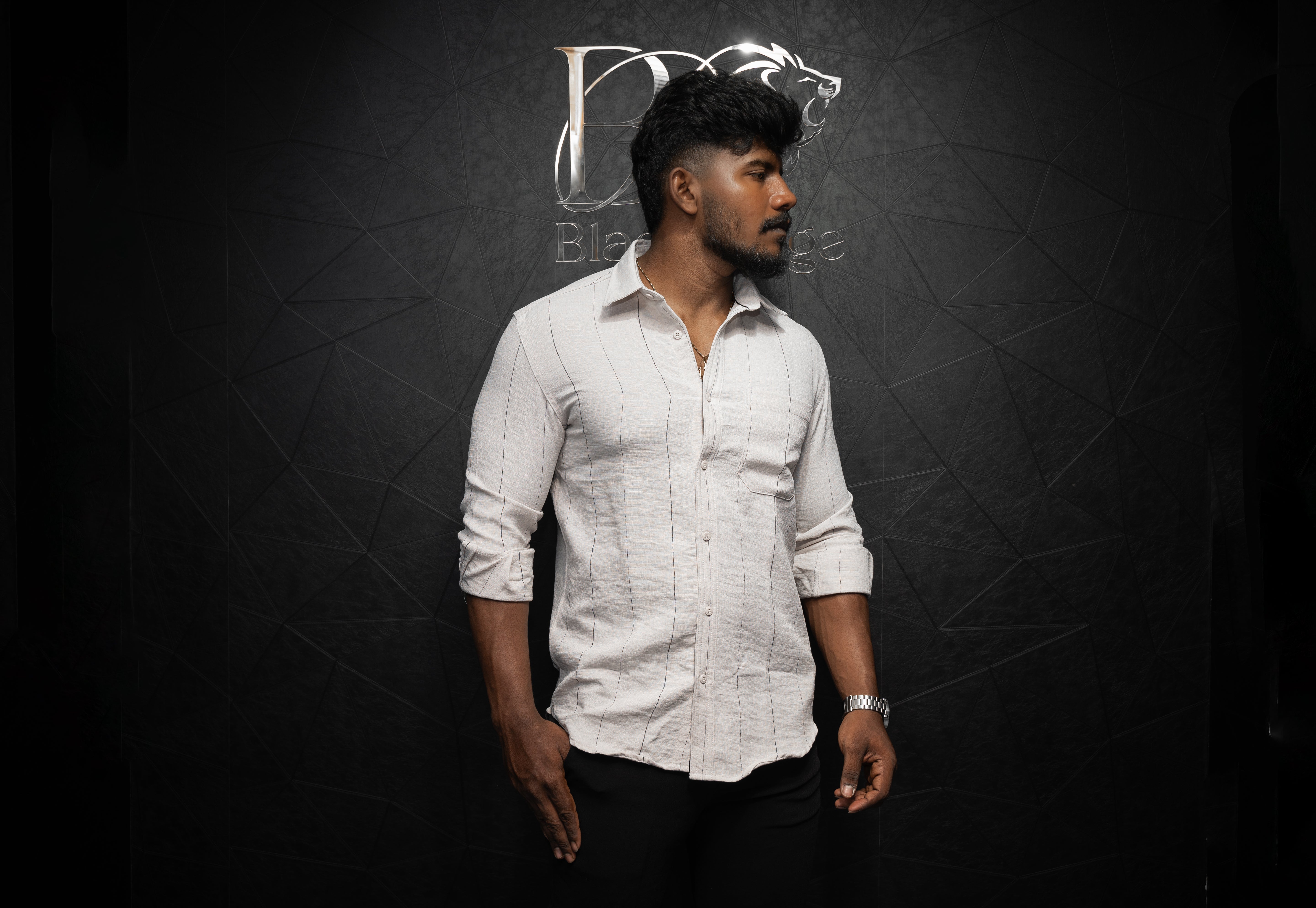 Premium Men's Linen Casual Shirt | Strips | Full Sleeve | Half White