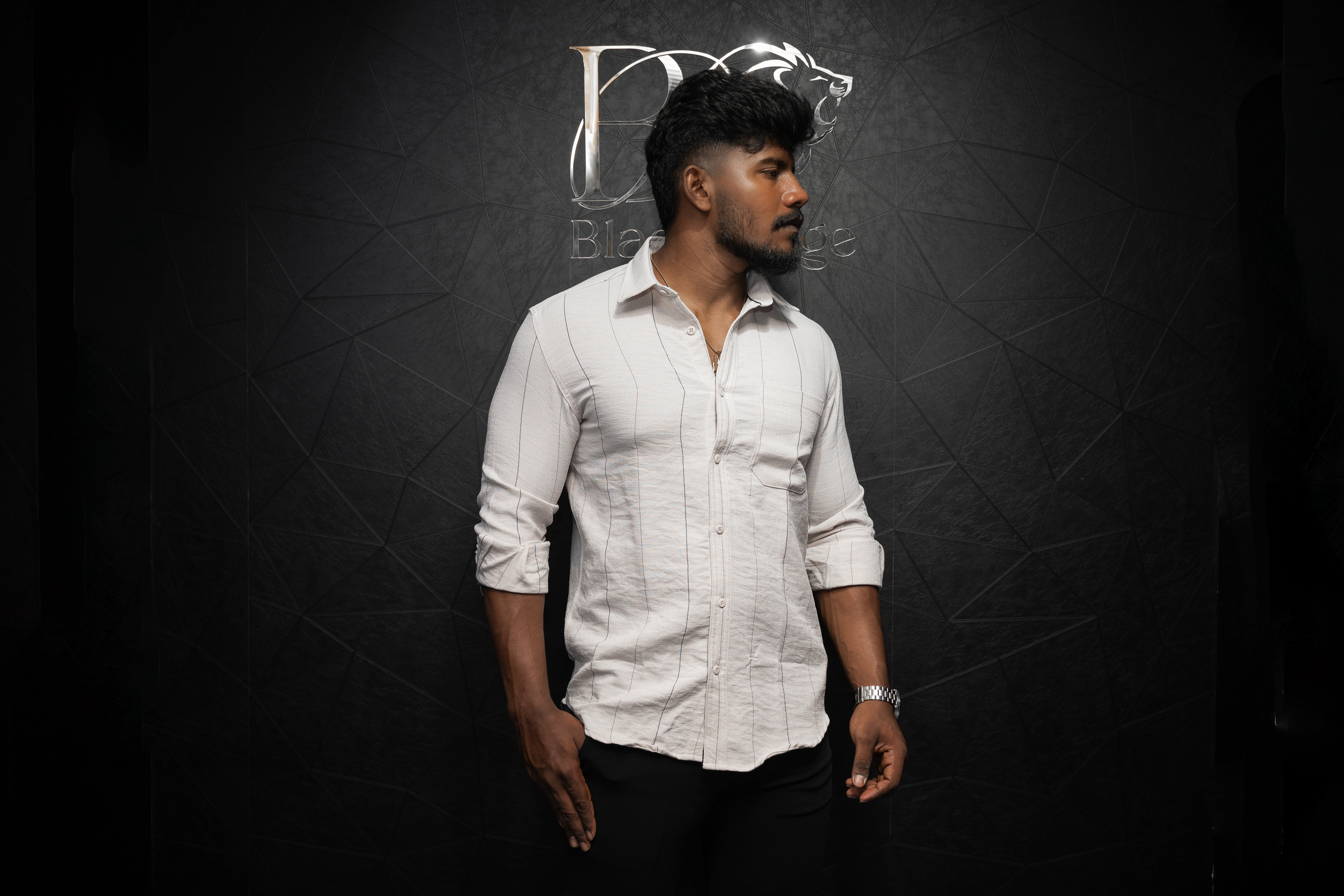 Premium Men's Linen Casual Shirt | Strips | Full Sleeve | Half White