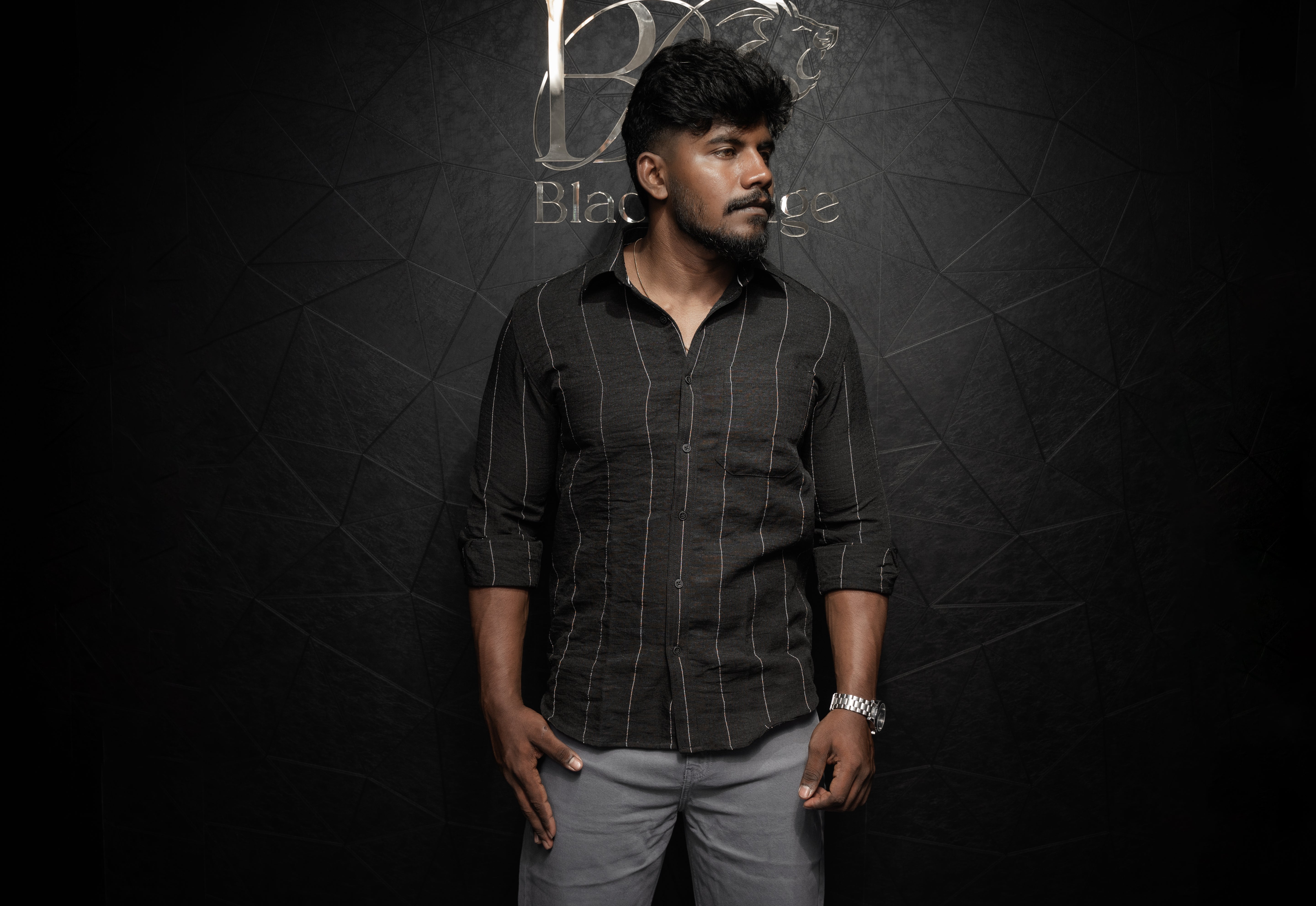 Premium Men's Linen Casual Shirt | Strips | Full Sleeve | Black