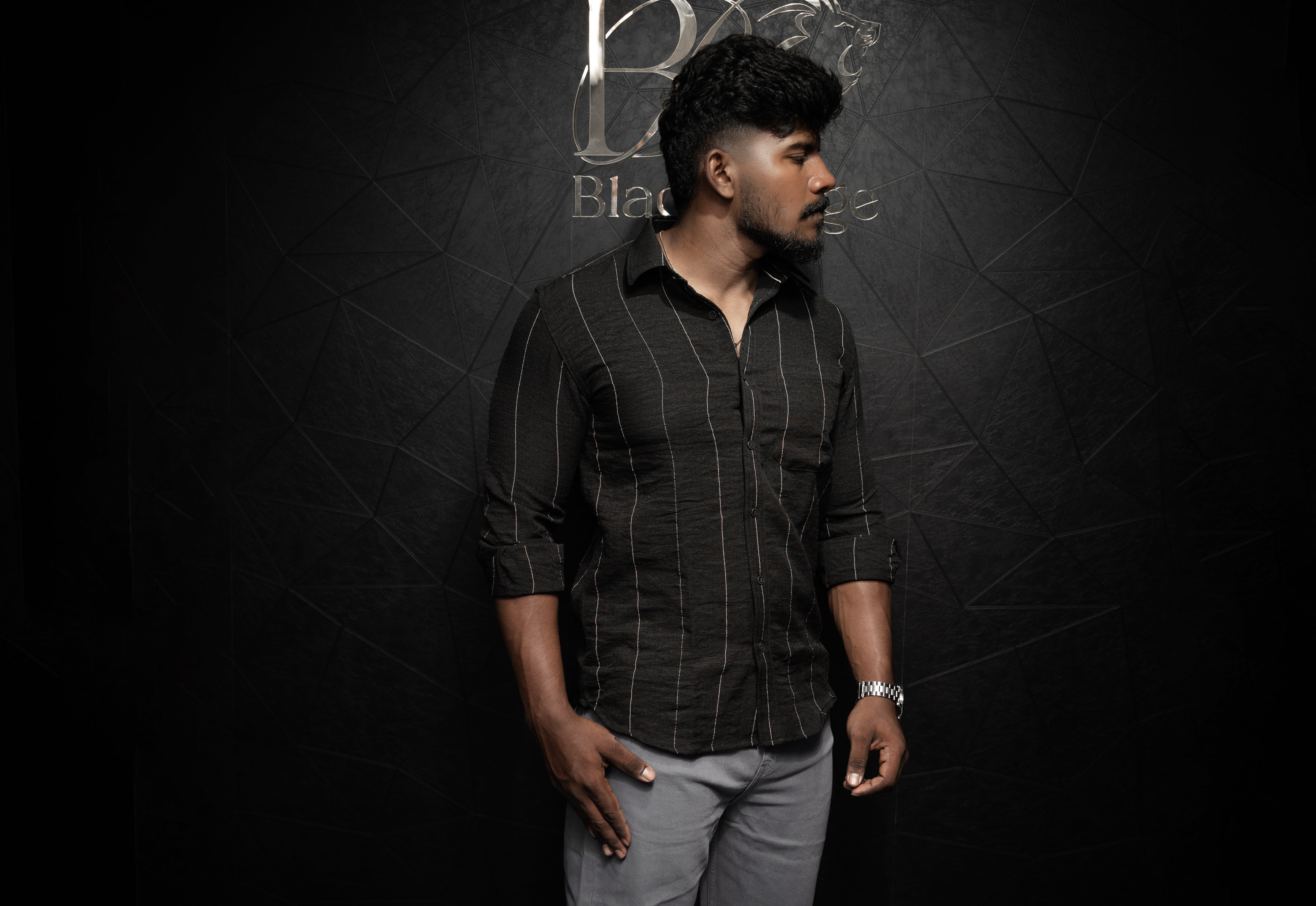 Premium Men's Linen Casual Shirt | Strips | Full Sleeve | Black