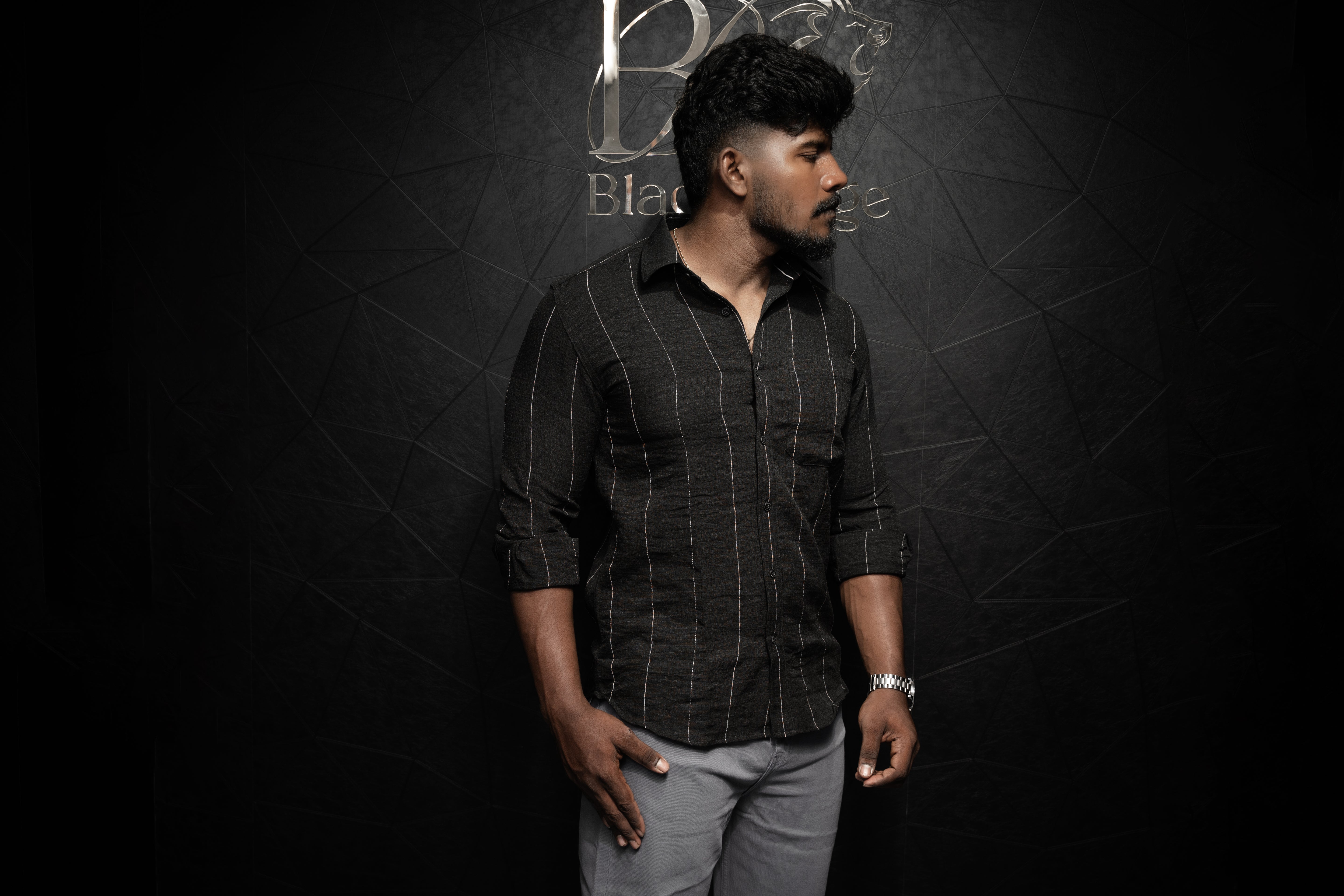 Premium Men's Linen Casual Shirt | Strips | Full Sleeve | Black