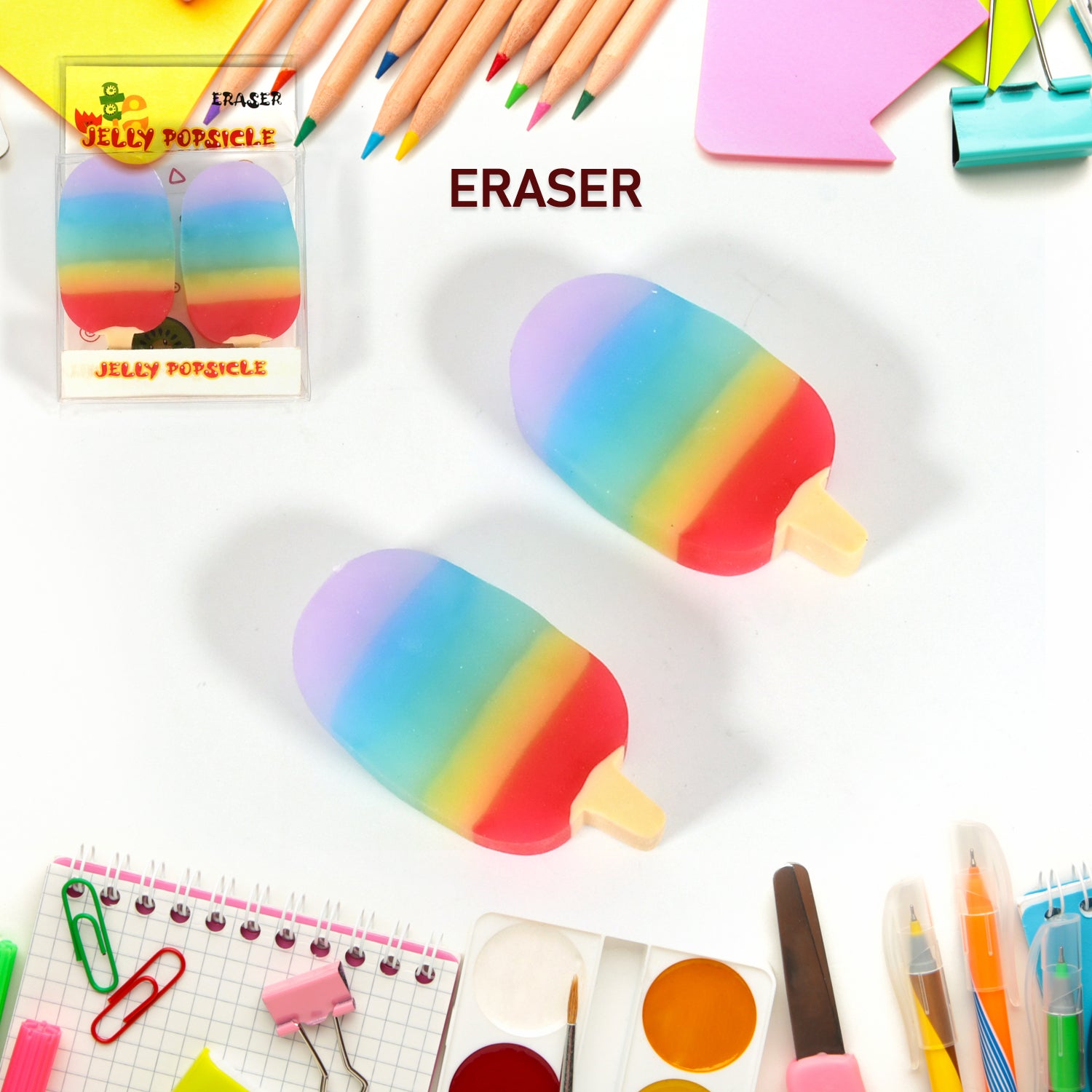 Jelly Popsicle Shape Fancy  Stylish Erasers Mini Eraser Creative Cute Novelty Eraser For Children Eraser Set For Return Gift Birthday Party School Prize (2 Pc Set)