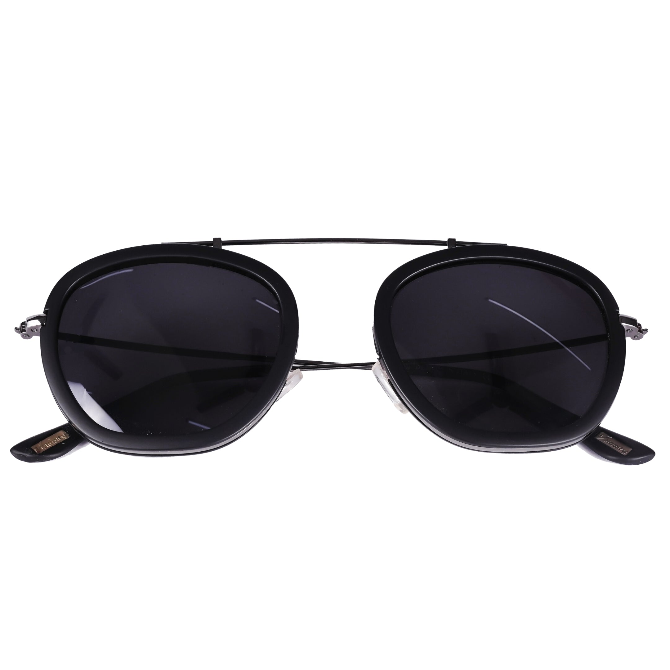 Velocity Retro Stylish Round Sunglass |  Silver metallic frame & Black Lens | UV Protection