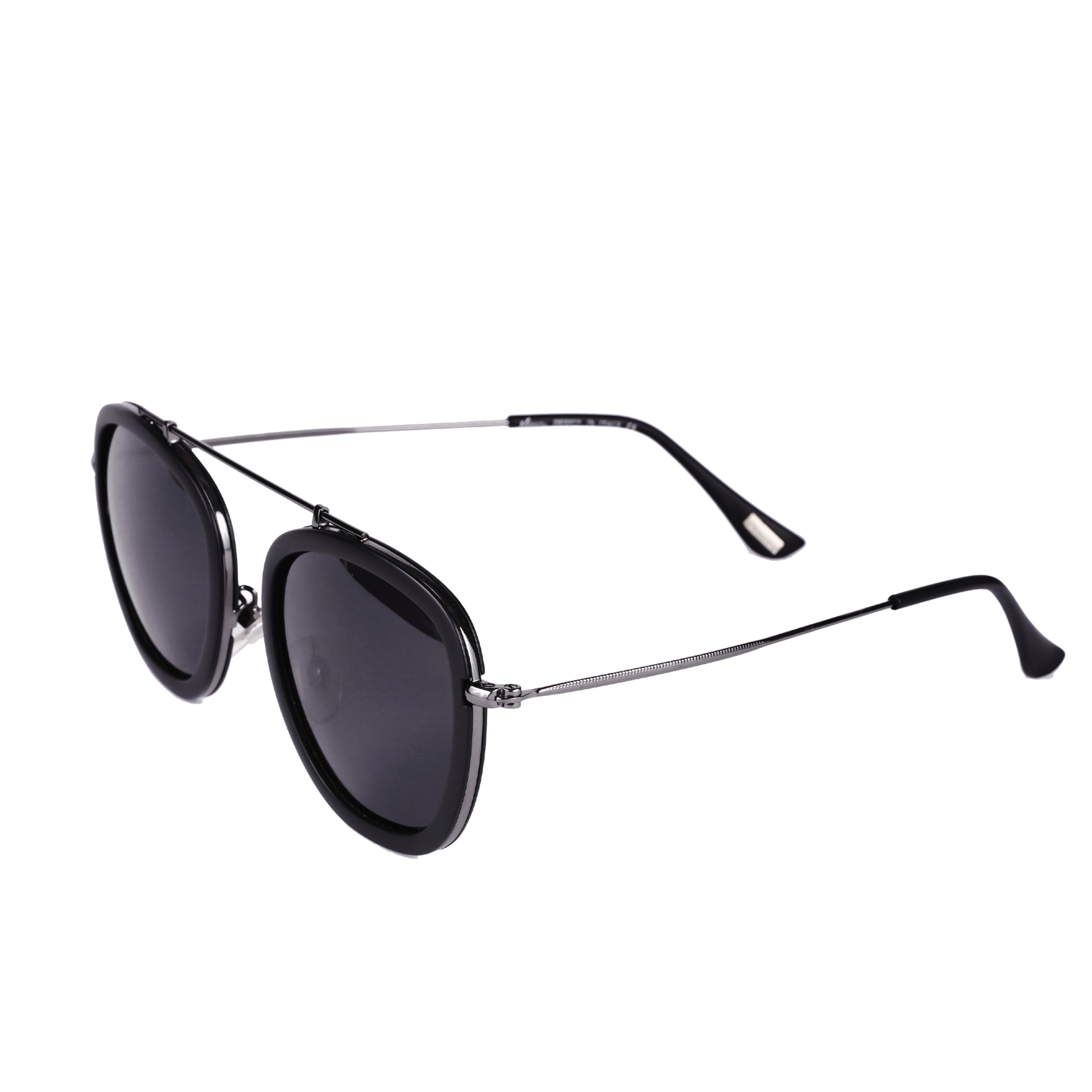 Velocity Retro Stylish Round Sunglass |  Silver metallic frame & Black Lens | UV Protection
