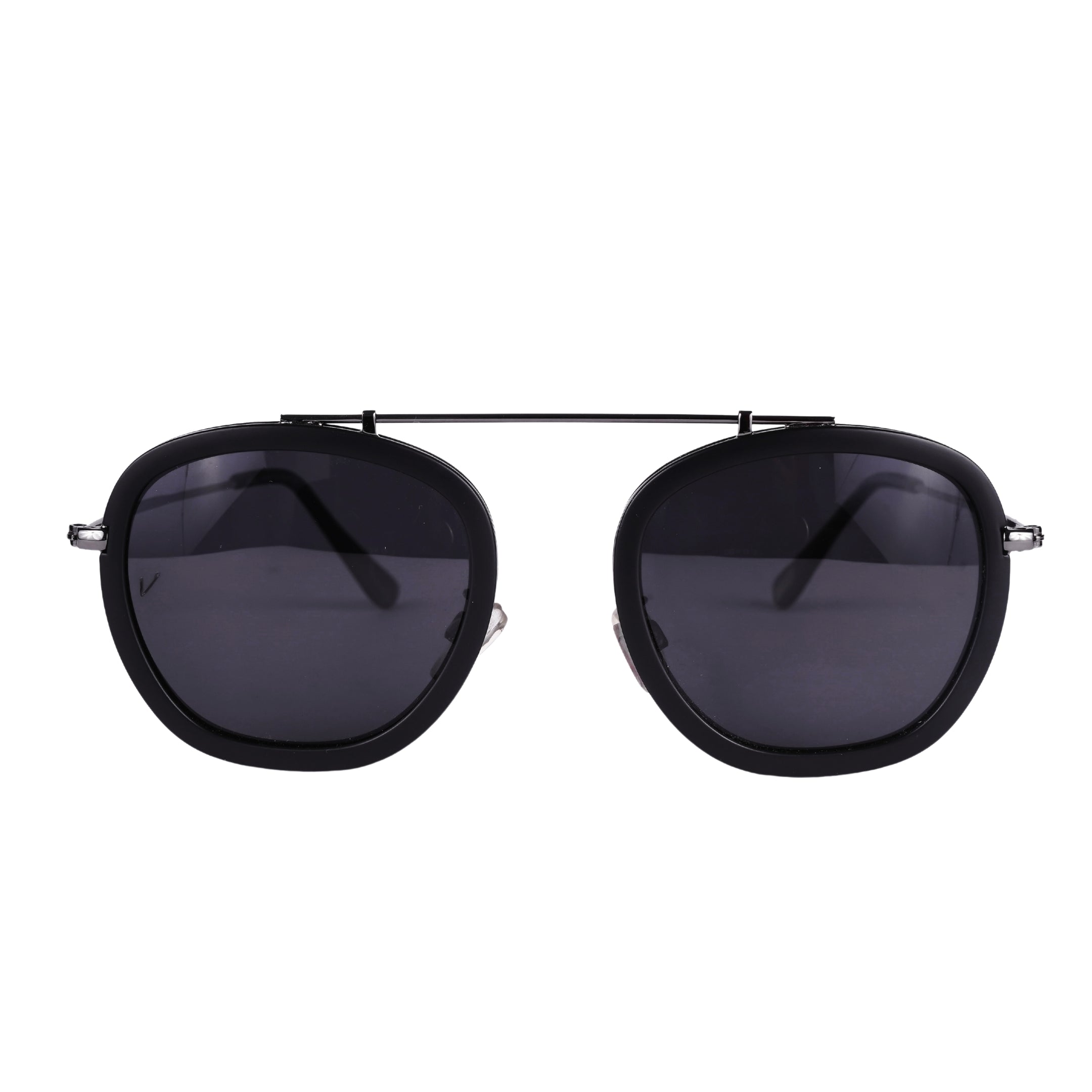 Velocity Retro Stylish Round Sunglass |  Silver metallic frame & Black Lens | UV Protection