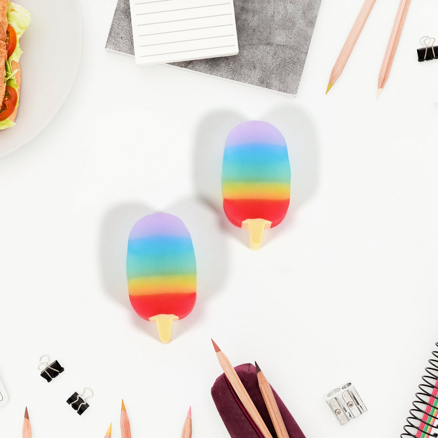 Jelly Popsicle Shape Fancy  Stylish Erasers Mini Eraser Creative Cute Novelty Eraser For Children Eraser Set For Return Gift Birthday Party School Prize (2 Pc Set)