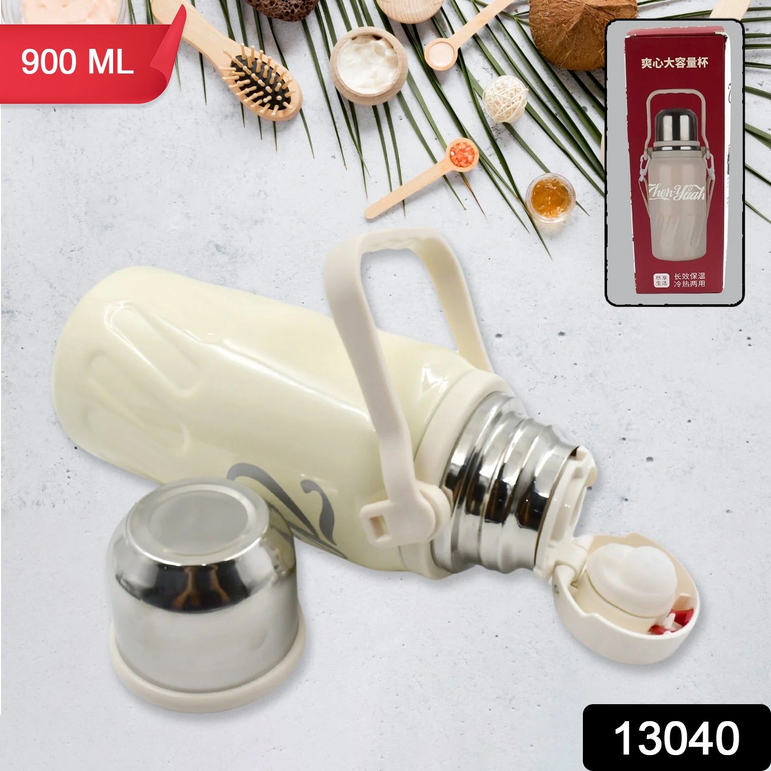 Stainless Steel Vacuum Insulated Water Bottle  Leak Proof Flask For Tea Coffee  Reusable Water Bottle With Hanging Strap  Bottle For Hot  Cold Drinks Wide Mouth Water Flask (900 Ml)