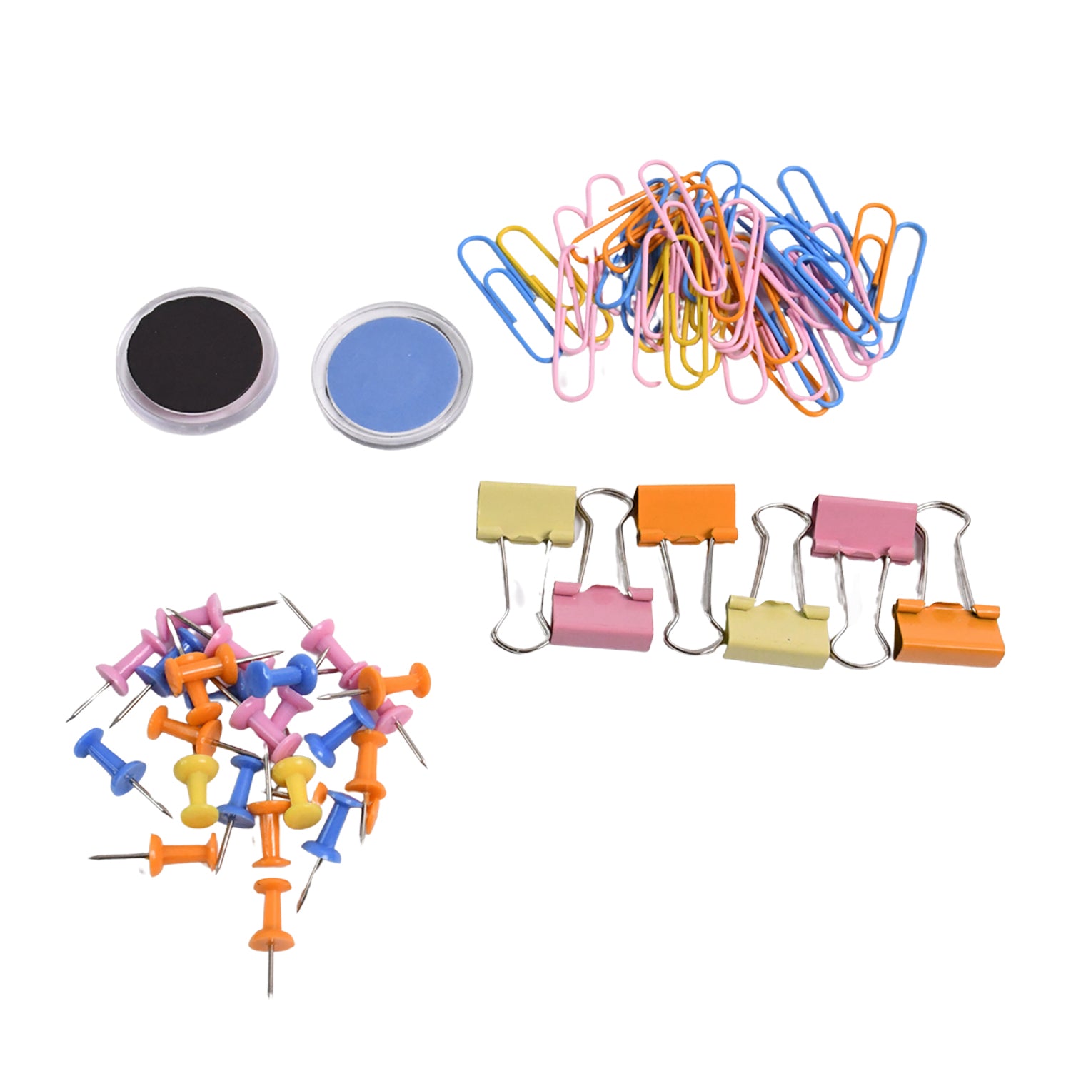 Binder Clips Paper Clips Push Pins For Office And School Supplies (68 Pcs Set)
