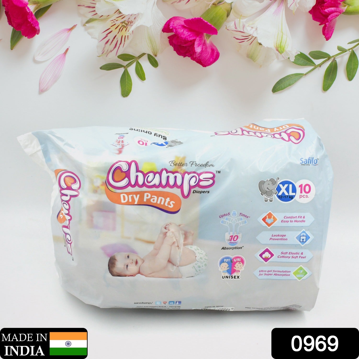 Baby Diaper High Absorbent Pant Diapers  Champs Soft And Dry Baby Diaper Pants Xl  10 Pcs (Extra Large  Xl10 Pieces)