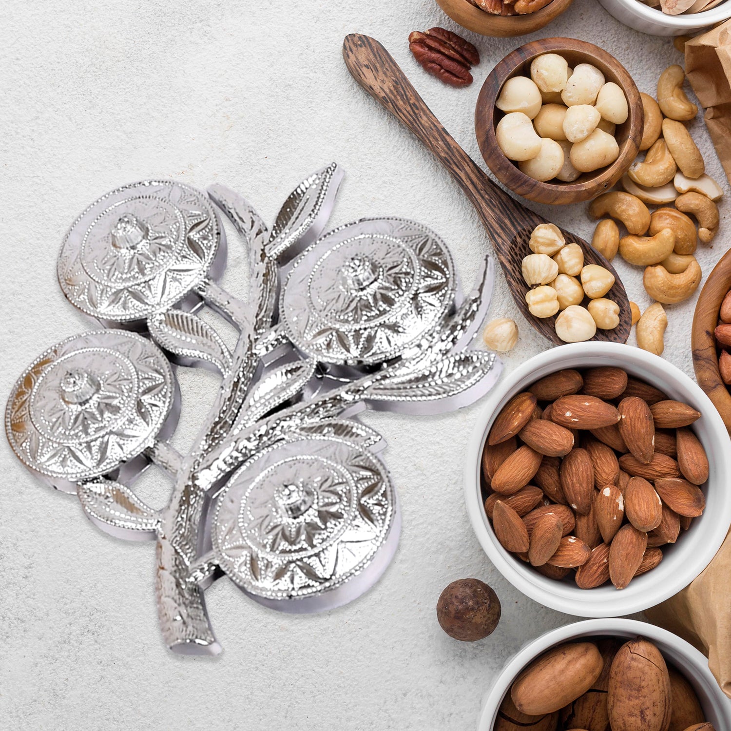 Tree Shape 4 Compartment Mukhwas Dani Serving Tray For Home  Kitchen Use