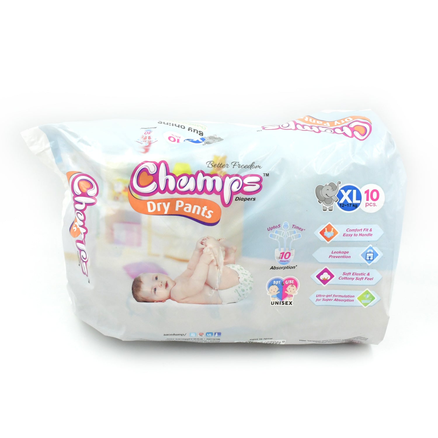 Baby Diaper High Absorbent Pant Diapers  Champs Soft And Dry Baby Diaper Pants Xl  10 Pcs (Extra Large  Xl10 Pieces)