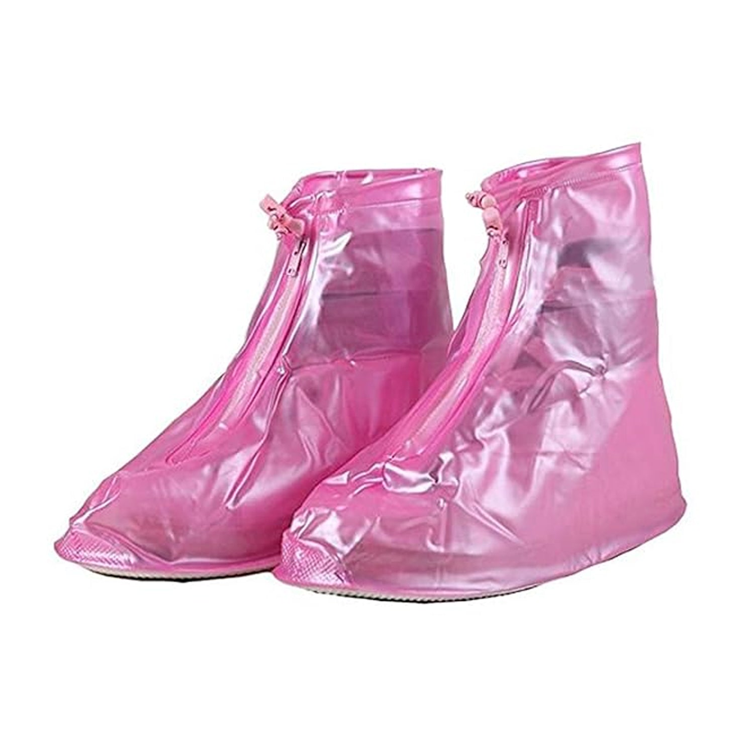 Plastic Shoes Cover Reusable Anti-slip Boots Zippered Overshoes Covers Pink Transparent Waterproof Snow Rain Boots For Kidsadult Shoes For Rainy Season (L Size1 Pairs)