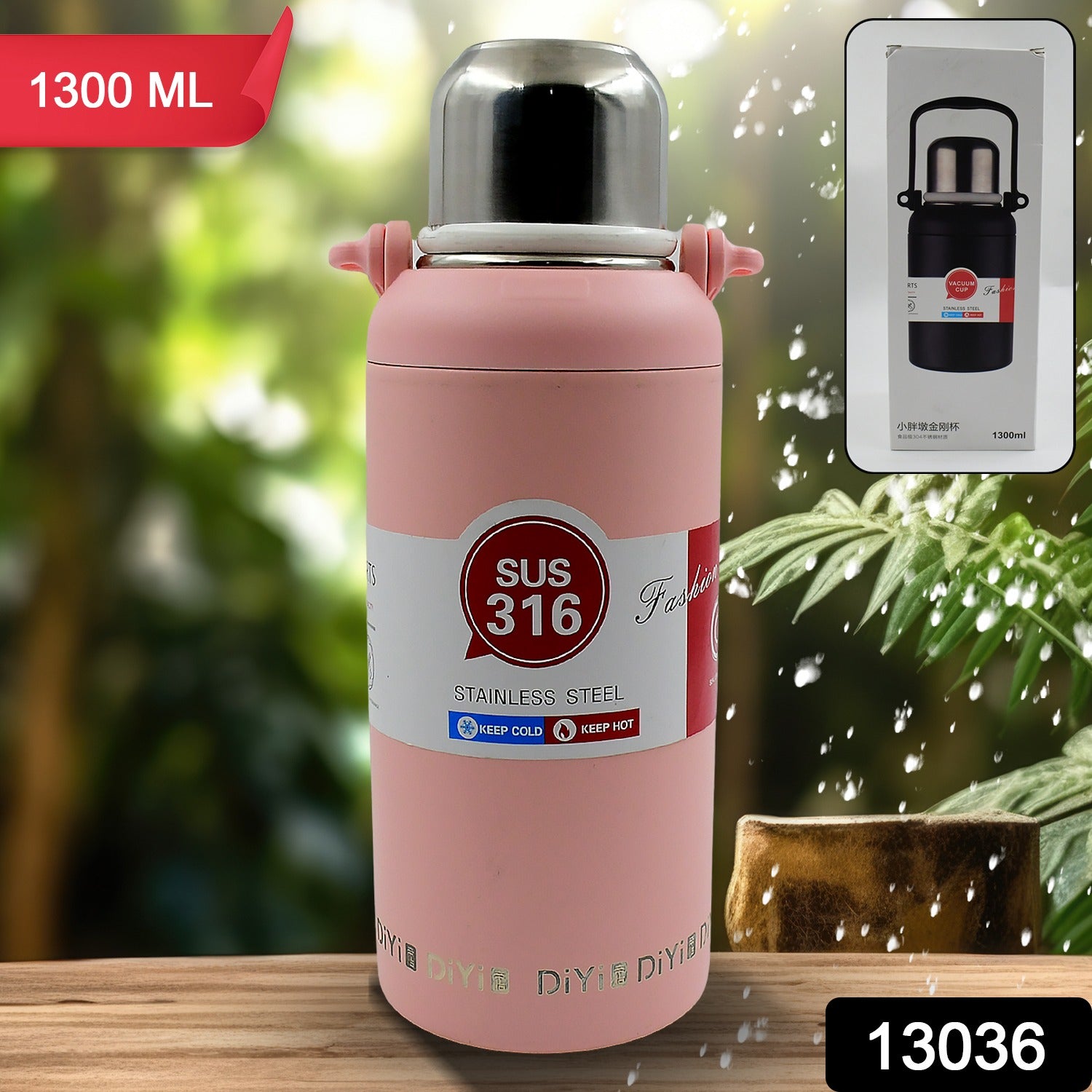Stainless Steel Tumblers 316 Stainless Steel Vacuum Insulated Cup  Bottle Portable Travel Kettle  Water Bottle With Handle Outdoor Large Capacity Sports Kettle Cups  Bottle (1300 Ml)